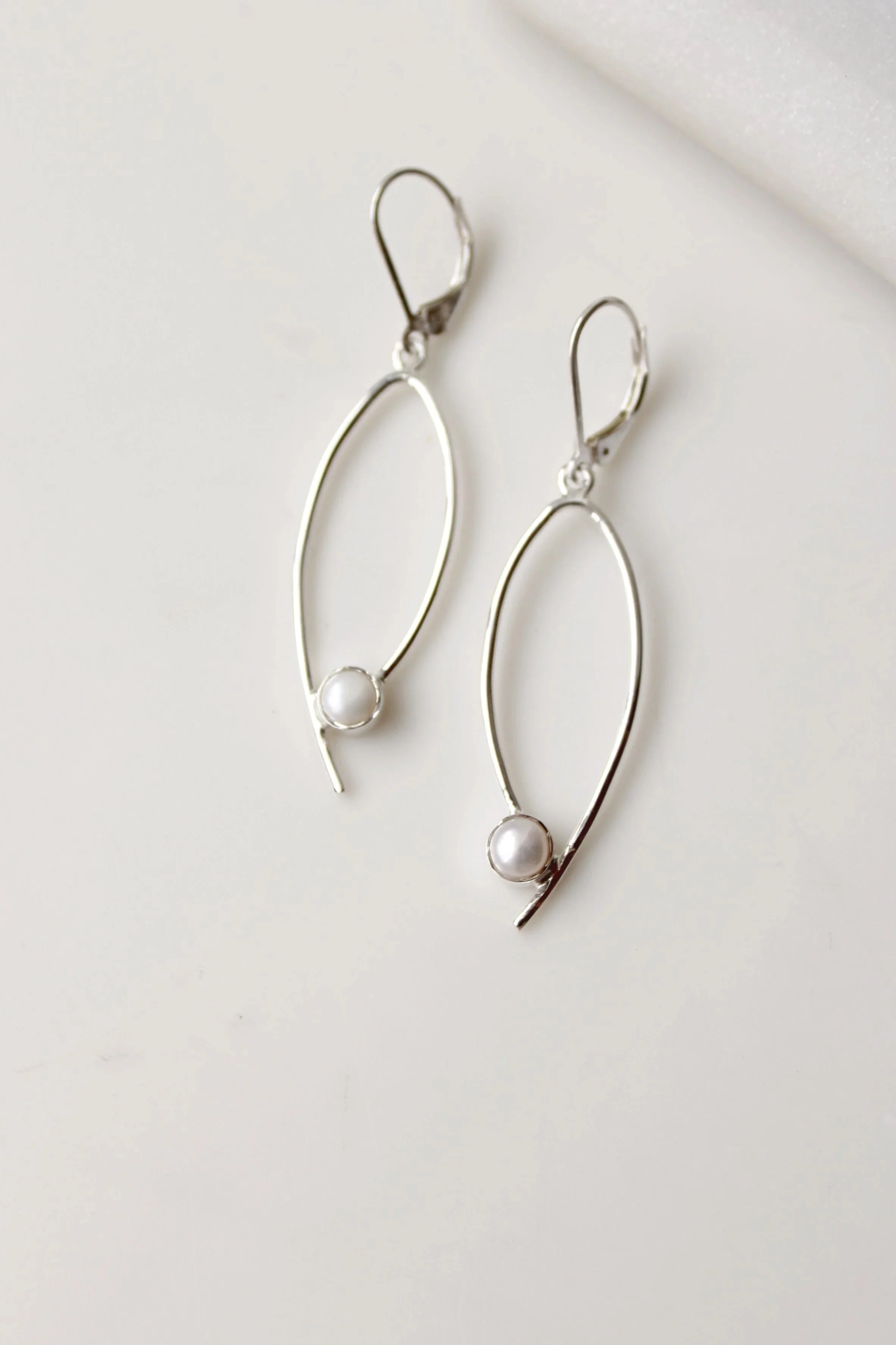 Sterling Silver Arched Pearl Earrings