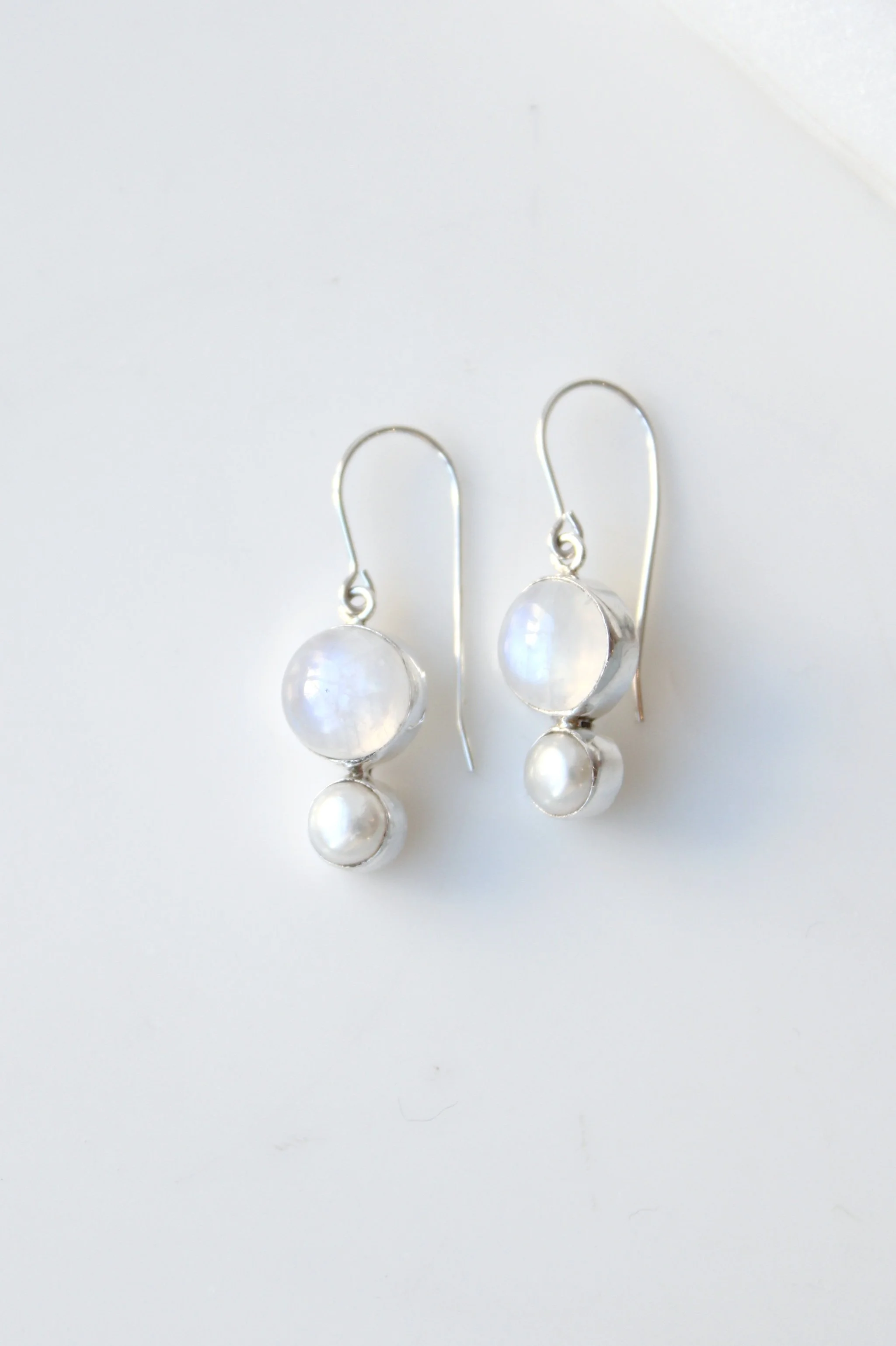 Softly Spoken Rainbow Moonstone and Pearl Earrings