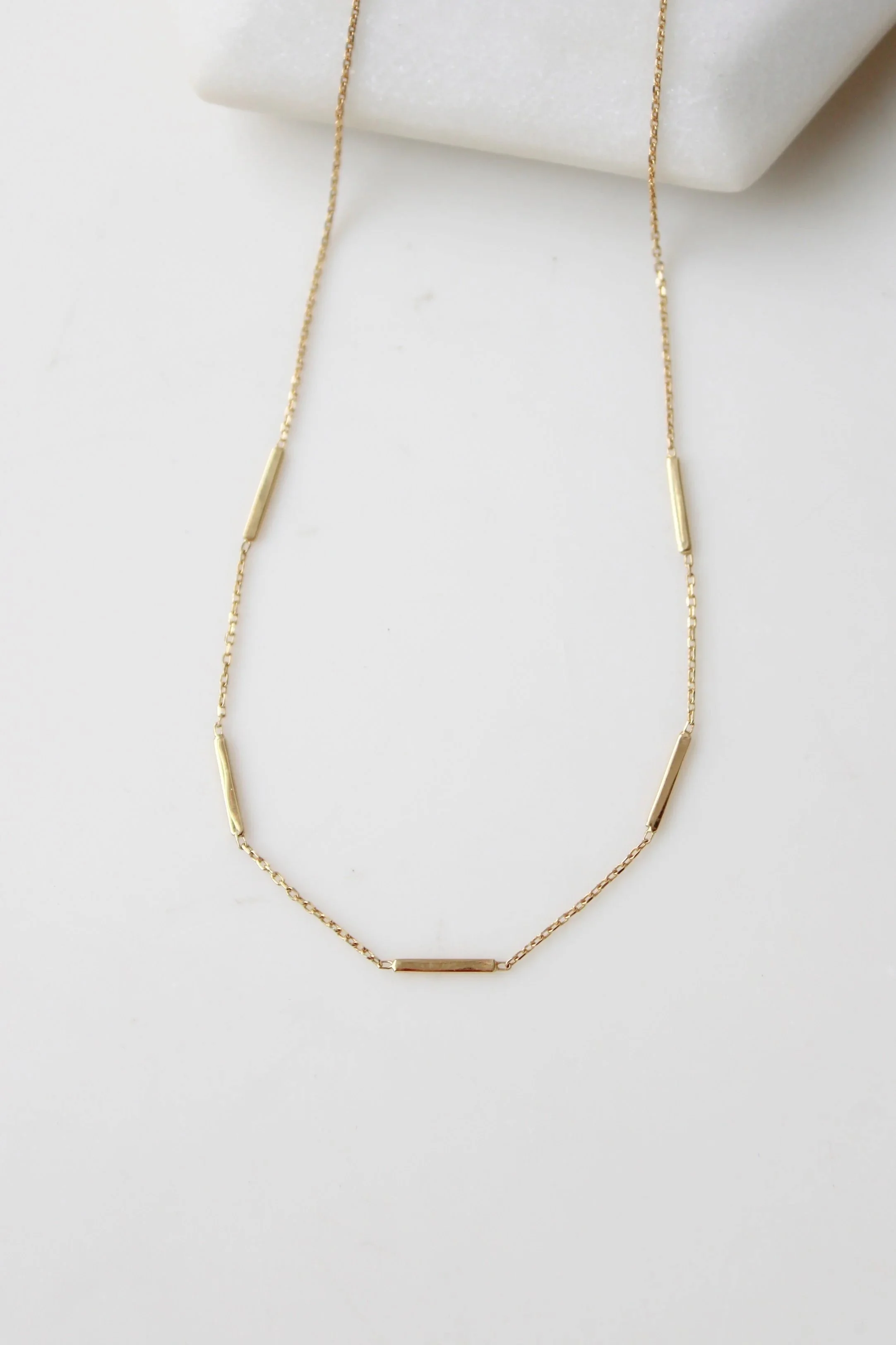 14k Gold Bar Stations Necklace