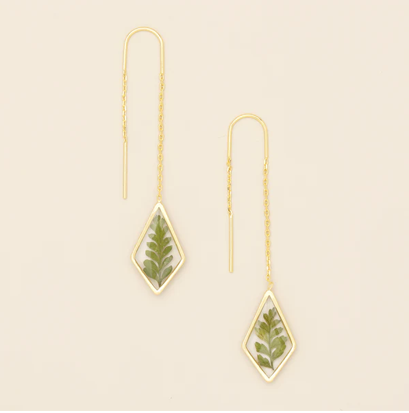 Scout Pressed Flower Thread Earring - Green Bracken Fern