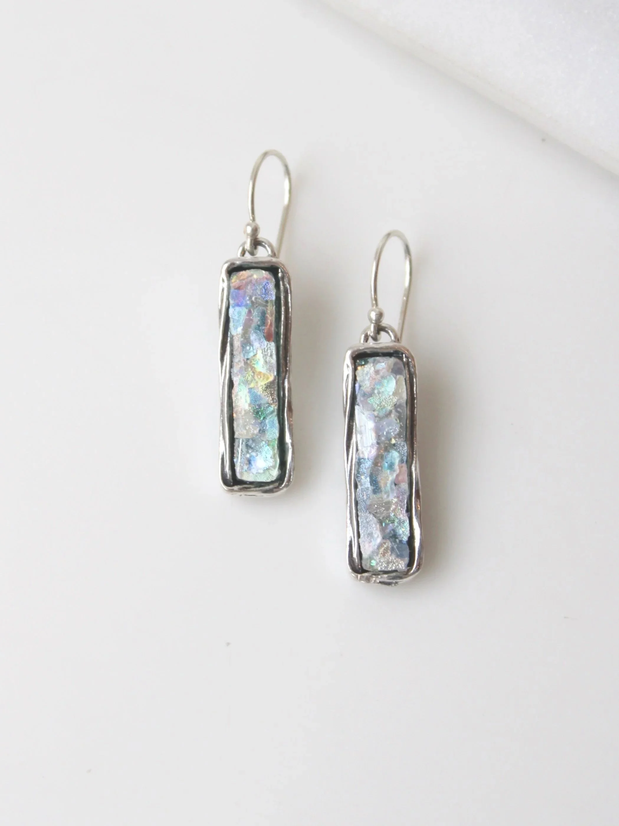 Roman Glass Rectangular Earrings
