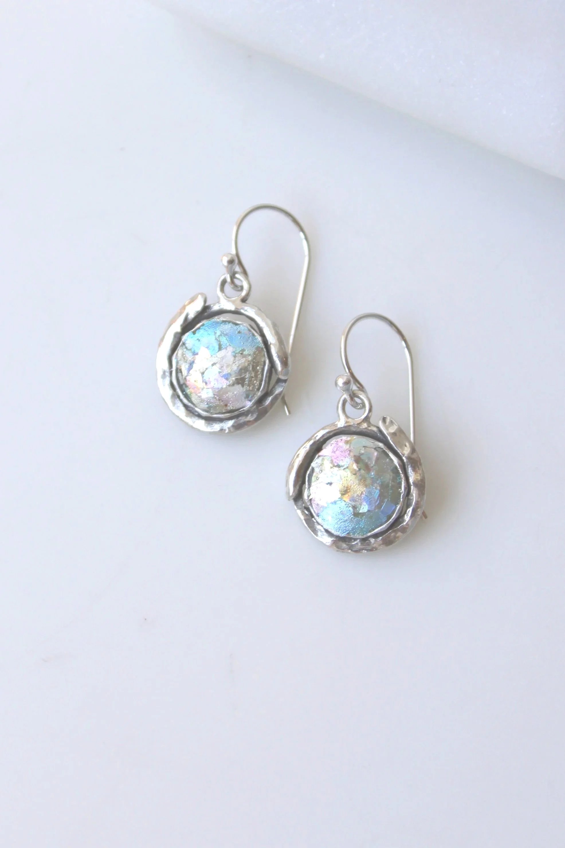 Roman Glass Organic Bezel Earrings