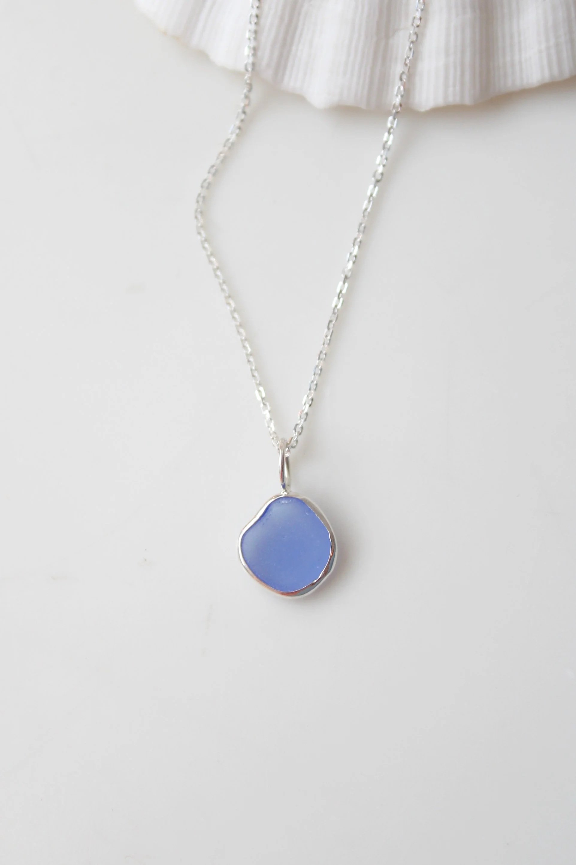 Lita Sea Glass Small Bezel Pendant Necklace Cornflower