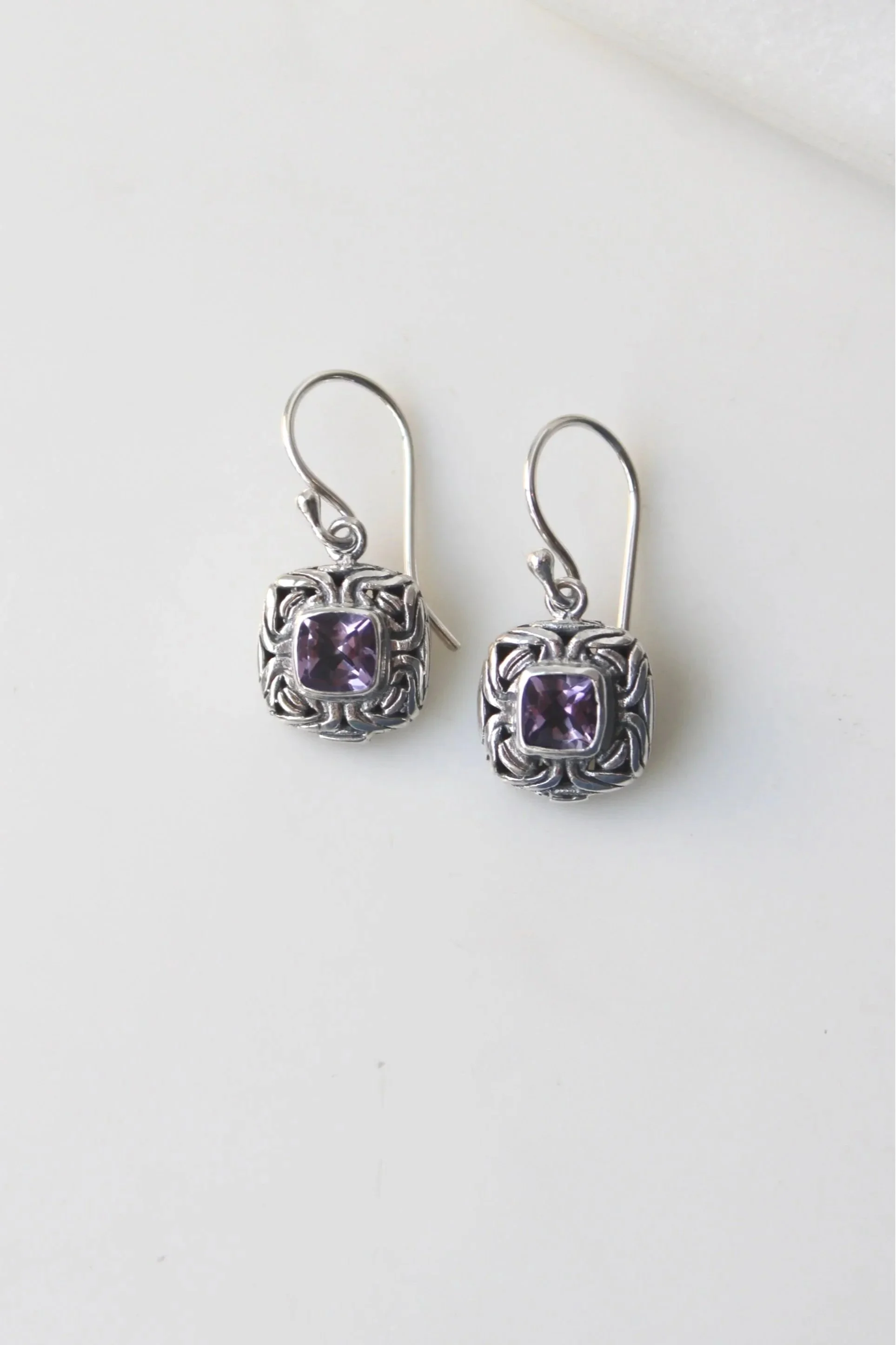 Sterling Silver Amethyst Balinese Earrings