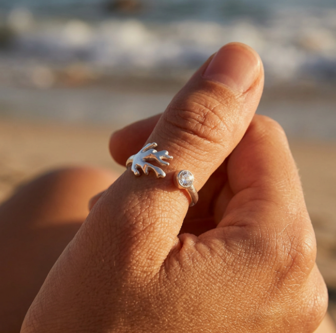 Chan Luu Sterling Silver Diamond Branch Ring