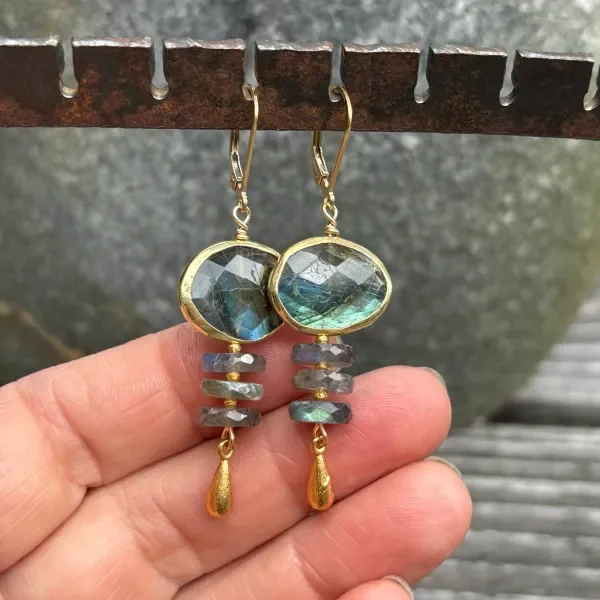 Riverstone Labradorite Oval Drop Earrings