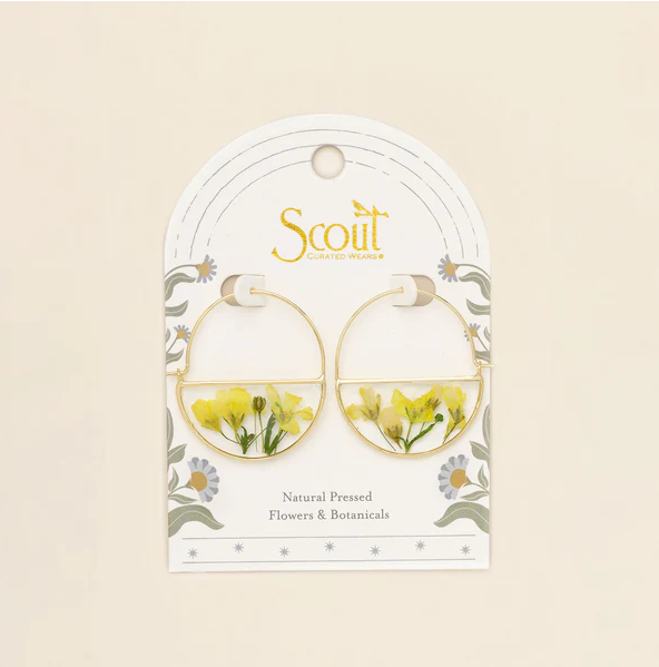 Scout Pressed Flower Hoop Earring - Yellow Baby's Breath