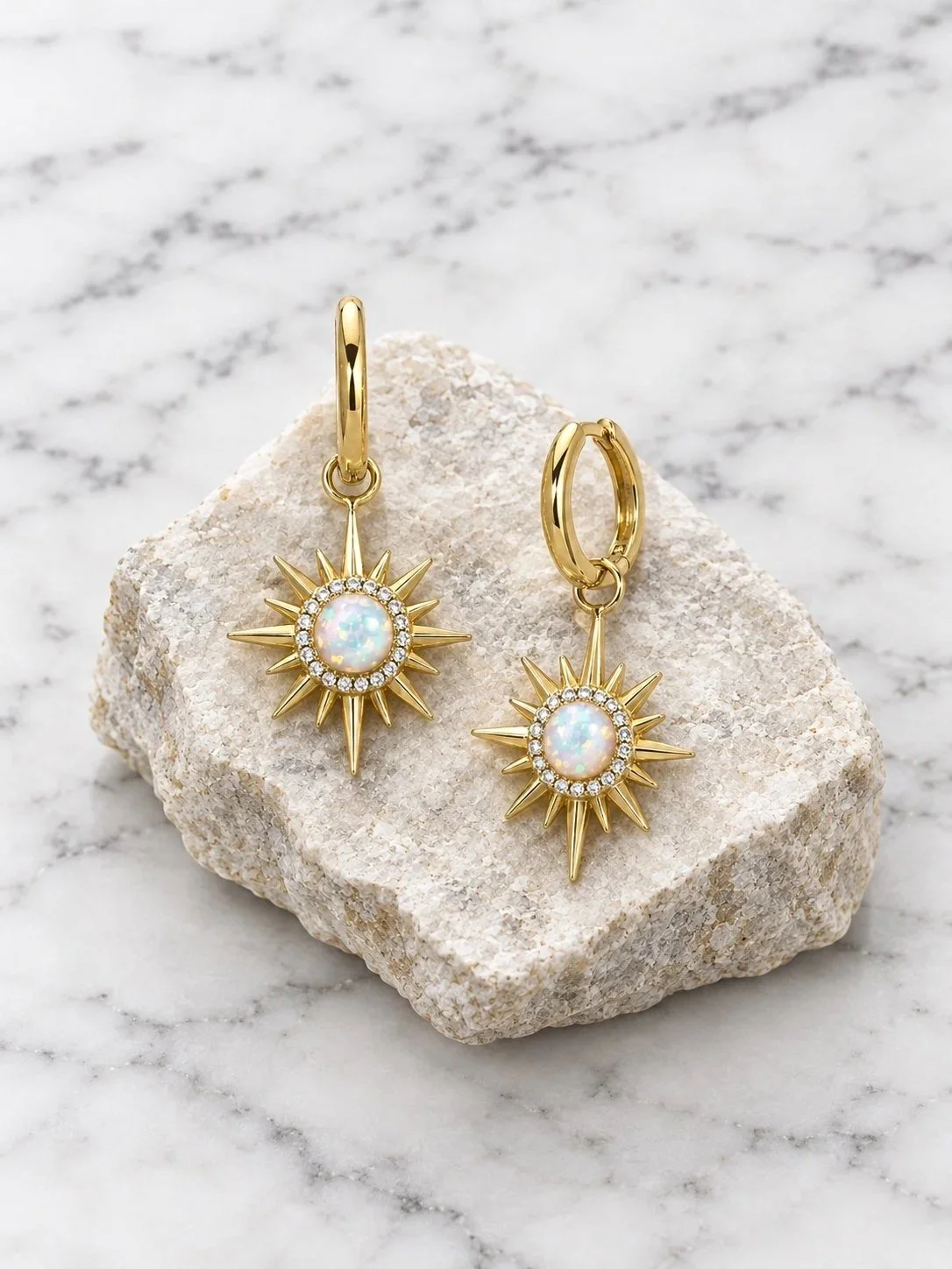 Elizabeth Stone Starburst Mini Hoops-Opal