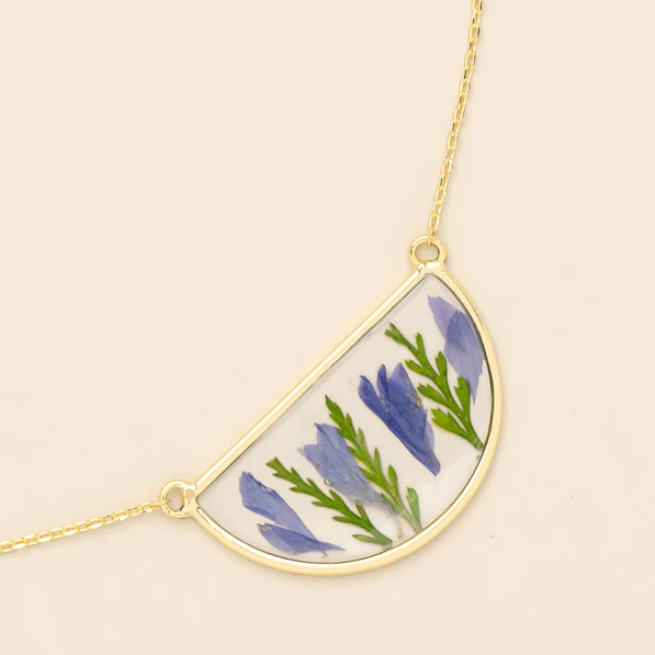 Scout Pressed Flower Necklace - Purple Cornflower