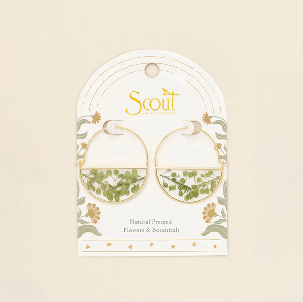 Scout Pressed Flower Hoop Earring - Green Peppergrass