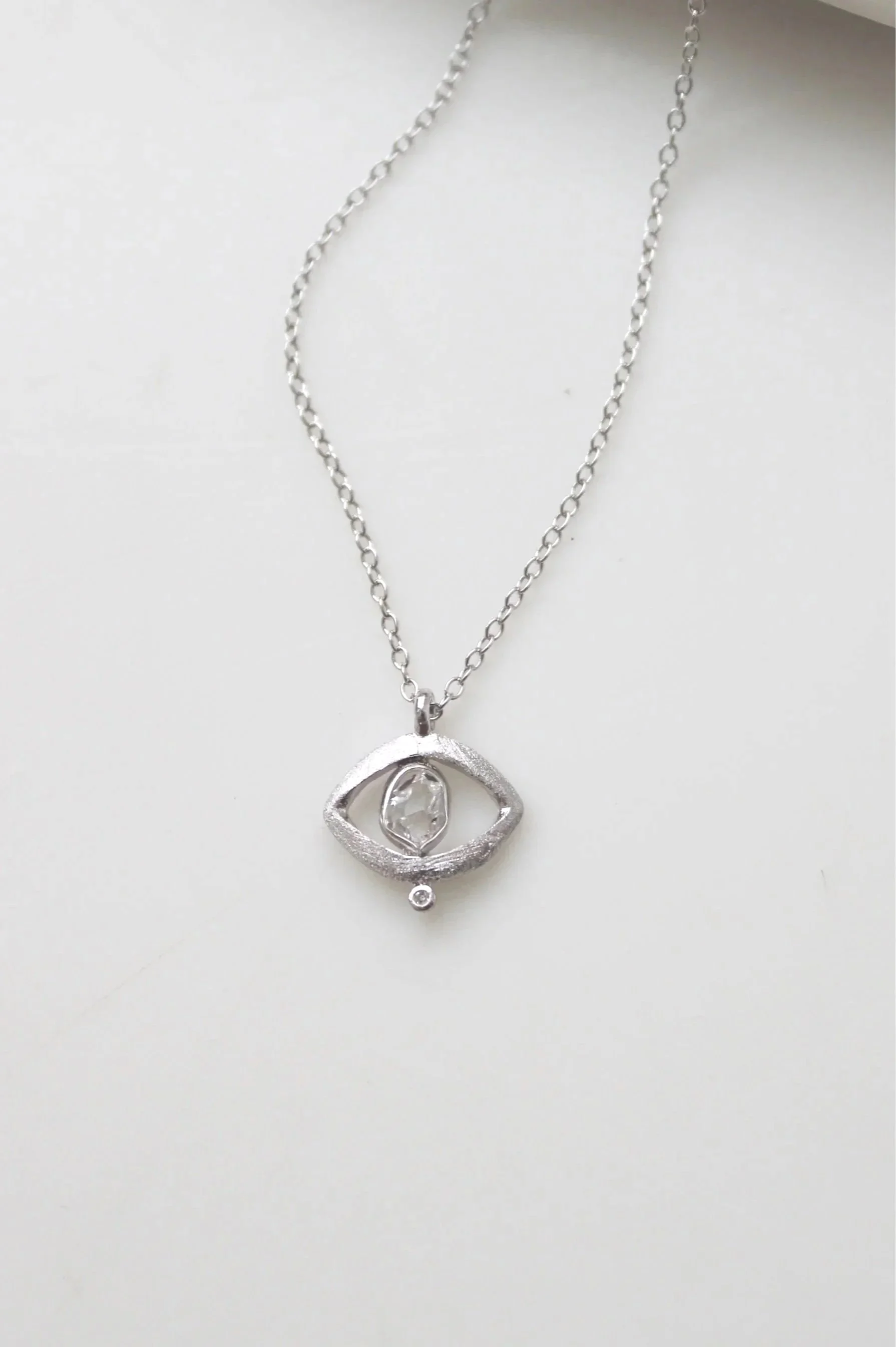 Sterling Silver Herkimer Diamond Evil Eye Necklace