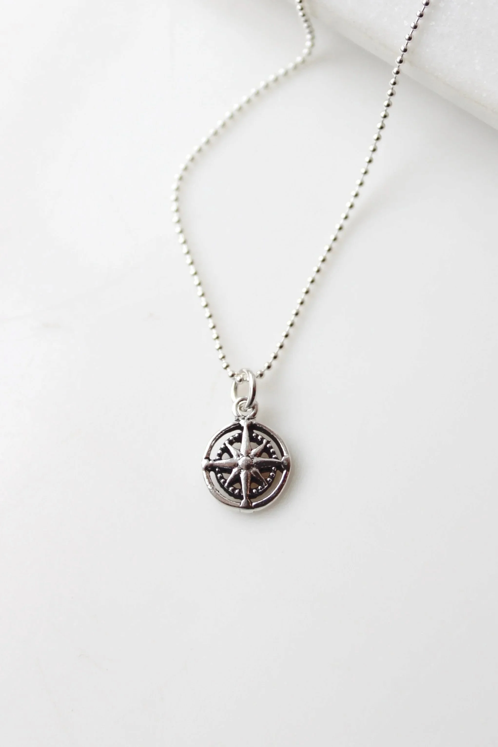 Sterling Silver Tiny Compass Necklace