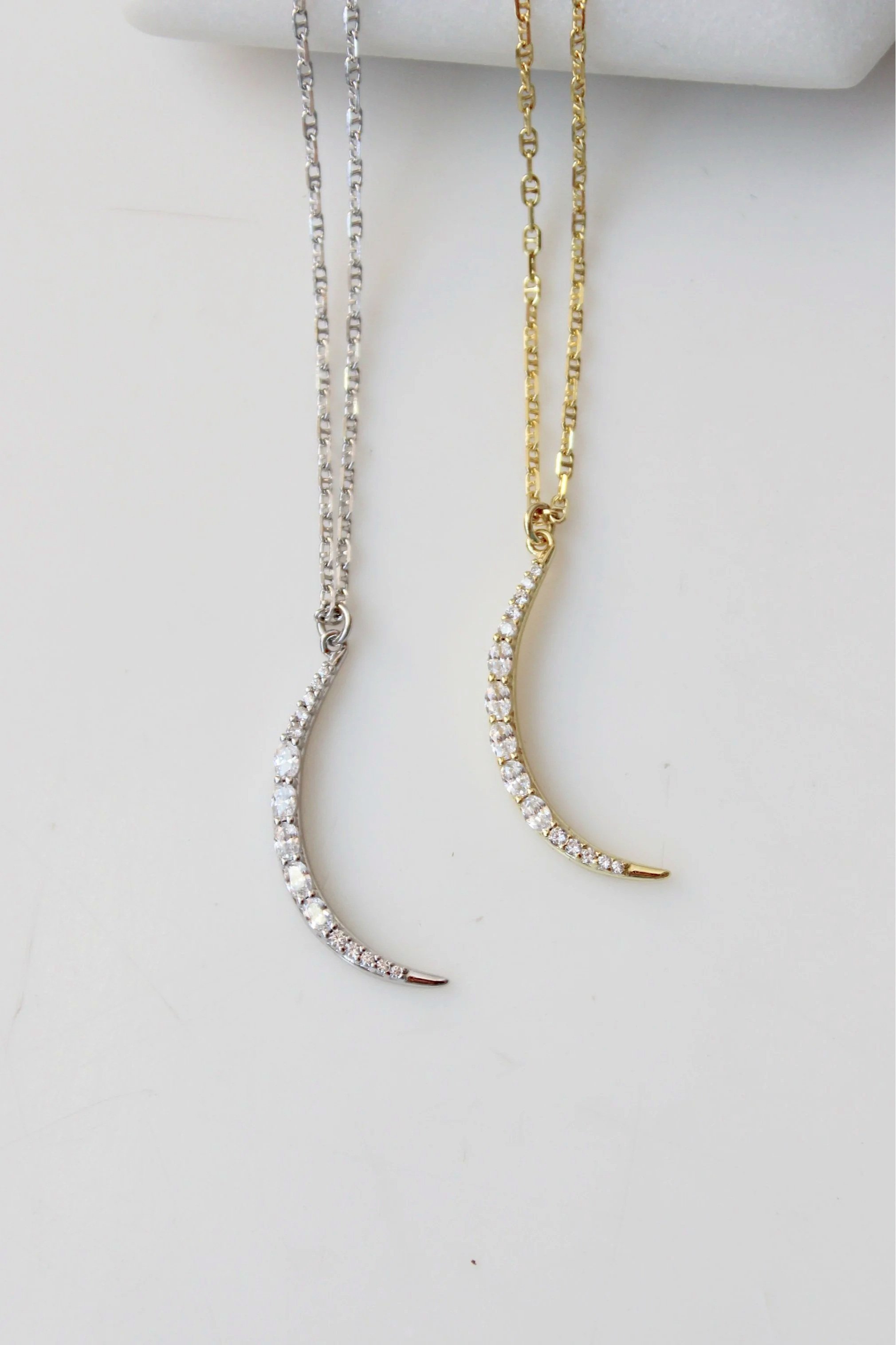 Pave Crescent Moon Sliver Necklace