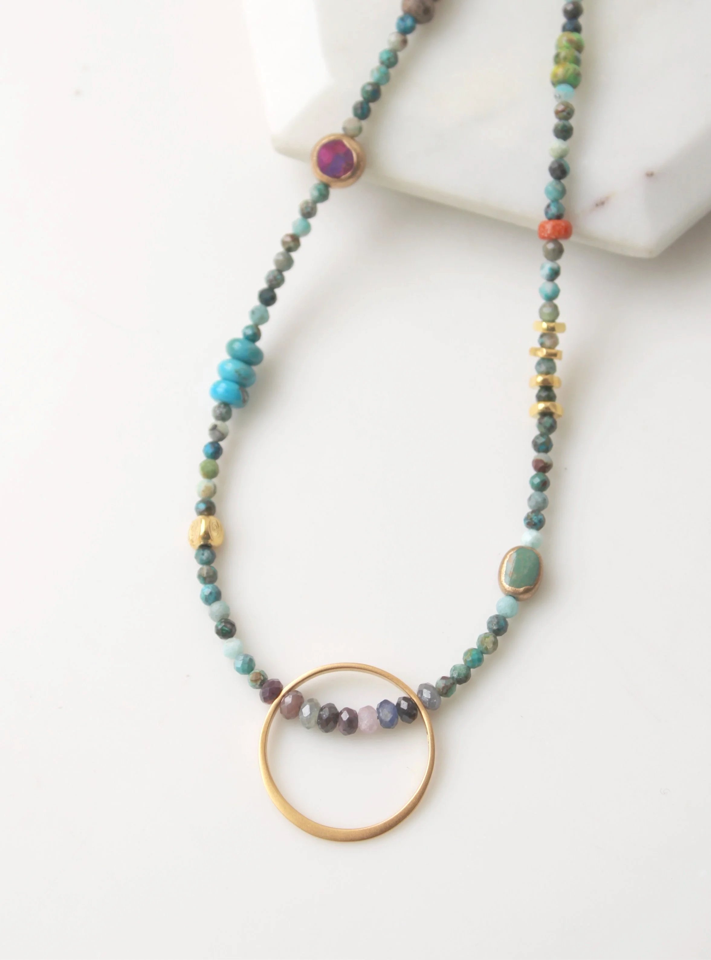 Riverstone Chrysacolla with Sapphire Circle Necklace