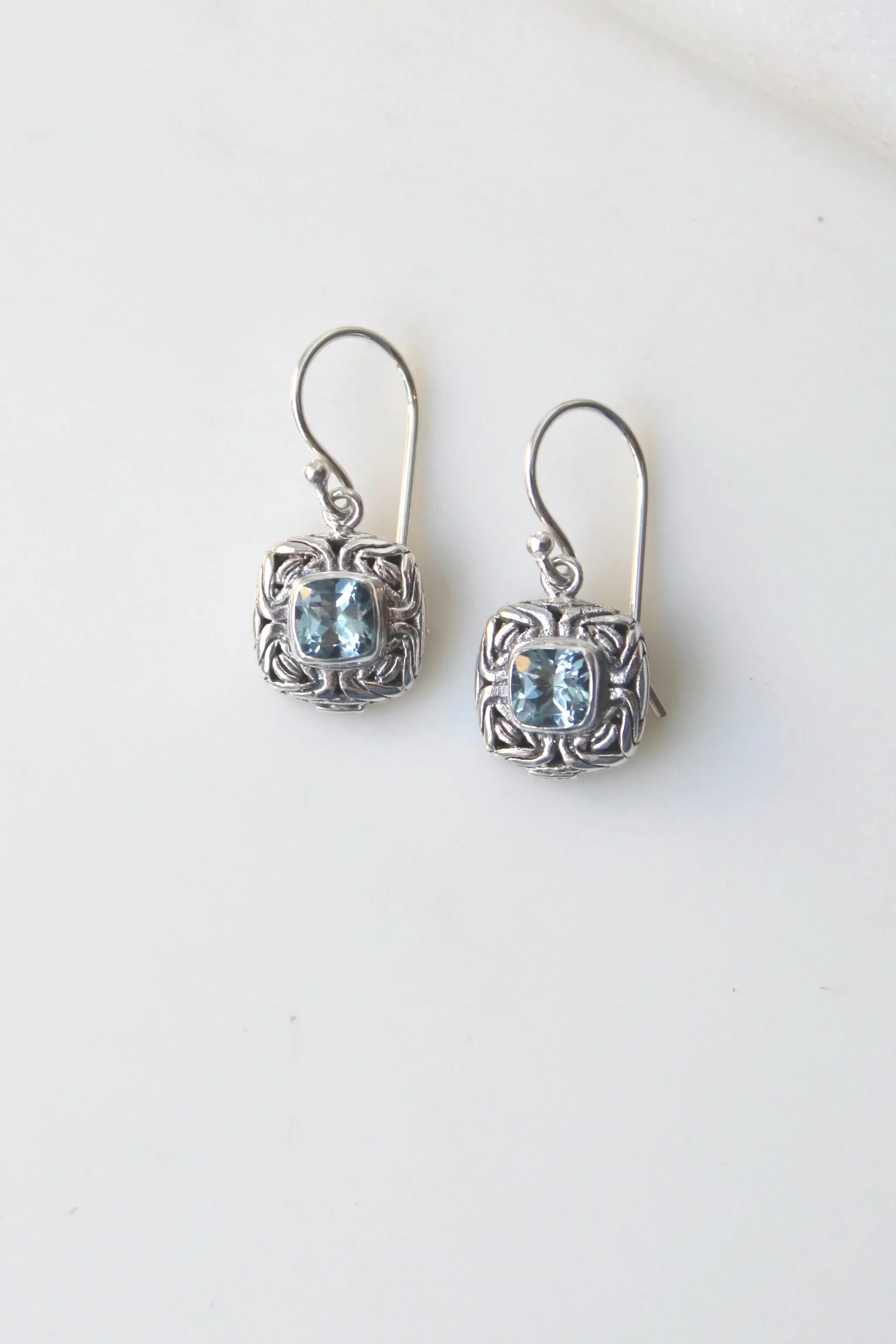 Sterling Silver Blue Topaz Balinese Earrings