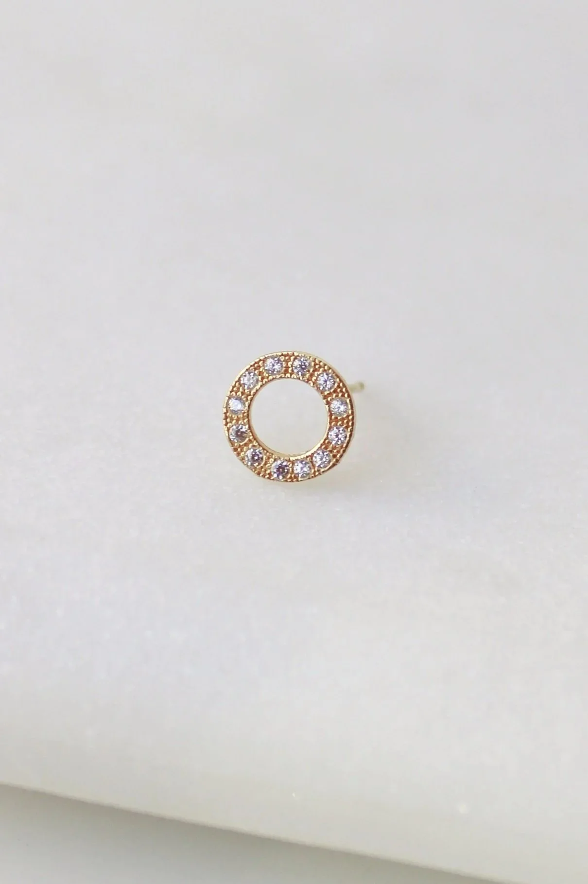 14k Gold and Cubic Zirconia Single Circle Stud Earring
