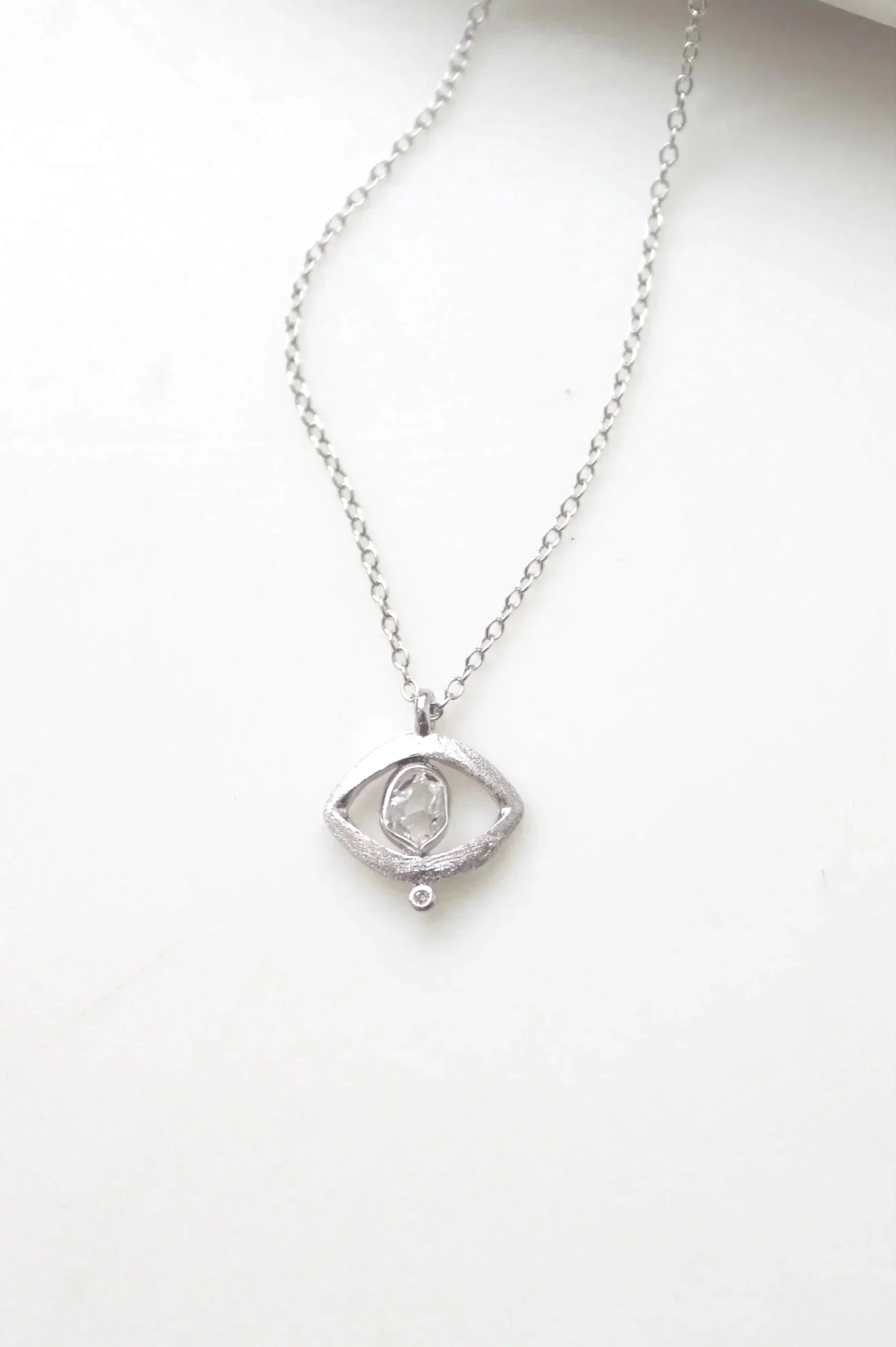 Sterling Silver Herkimer Diamond Evil Eye Necklace