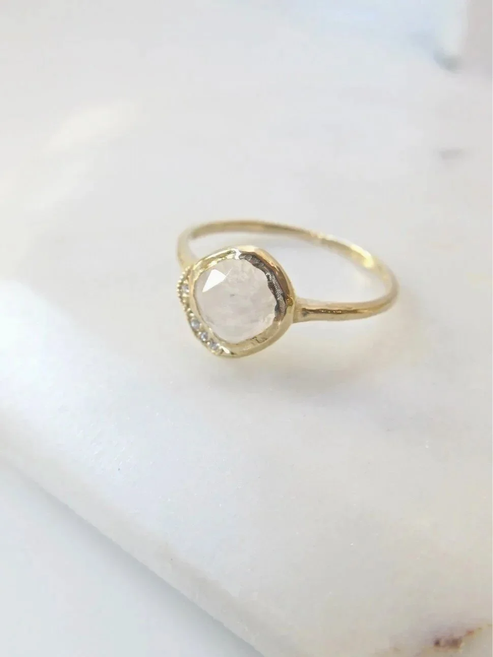 Misa 14k Gold and Diamond Mini Cove Moonstone Ring