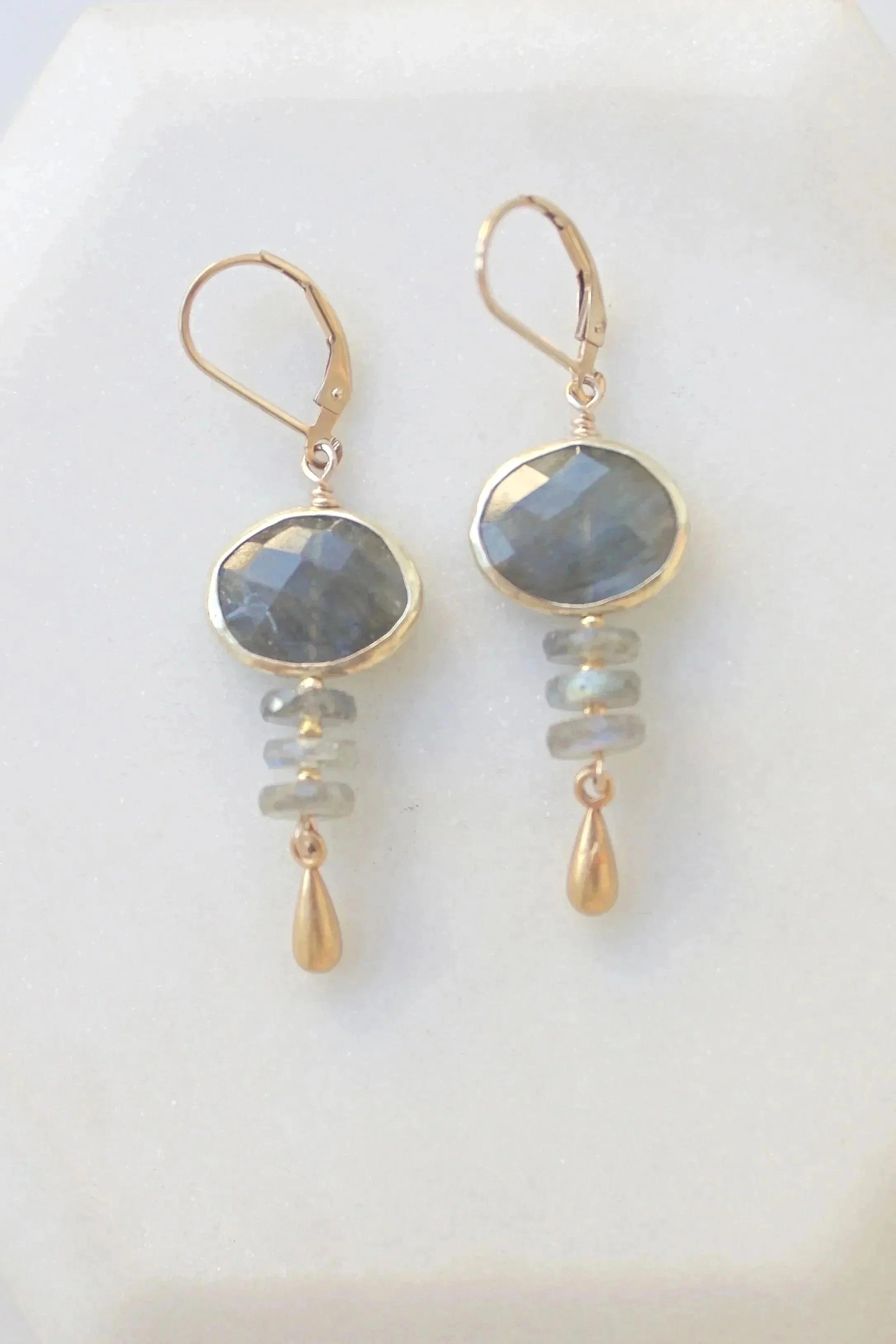 Riverstone Labradorite Oval Drop Earrings