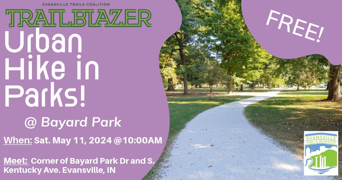 Join us for our next Spring Urban Hike in Parks! This time we will be at Bayard Park on Saturday, May 11th at 10AM. Hikers will meet on the Corner of Bayard Park Dr. and S. Kentucky Avenue. 

For more information on Urban Hikes, visit www.walkbikeevv