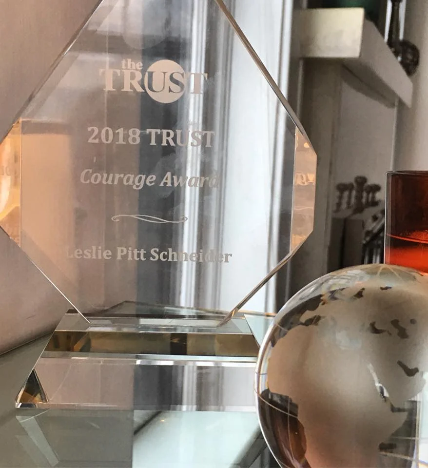 Leslie Pitt Schneider's 2018 TRUST Courage Award displayed at her home in Minneapolis, Minnesota. Image credit: Leslie Pitt Schneider