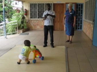Kobe Pictured at the Orthopedic Training Center, Taking his First Steps In His New Prosthetic Legs. Credit: Orthopedic Training Center