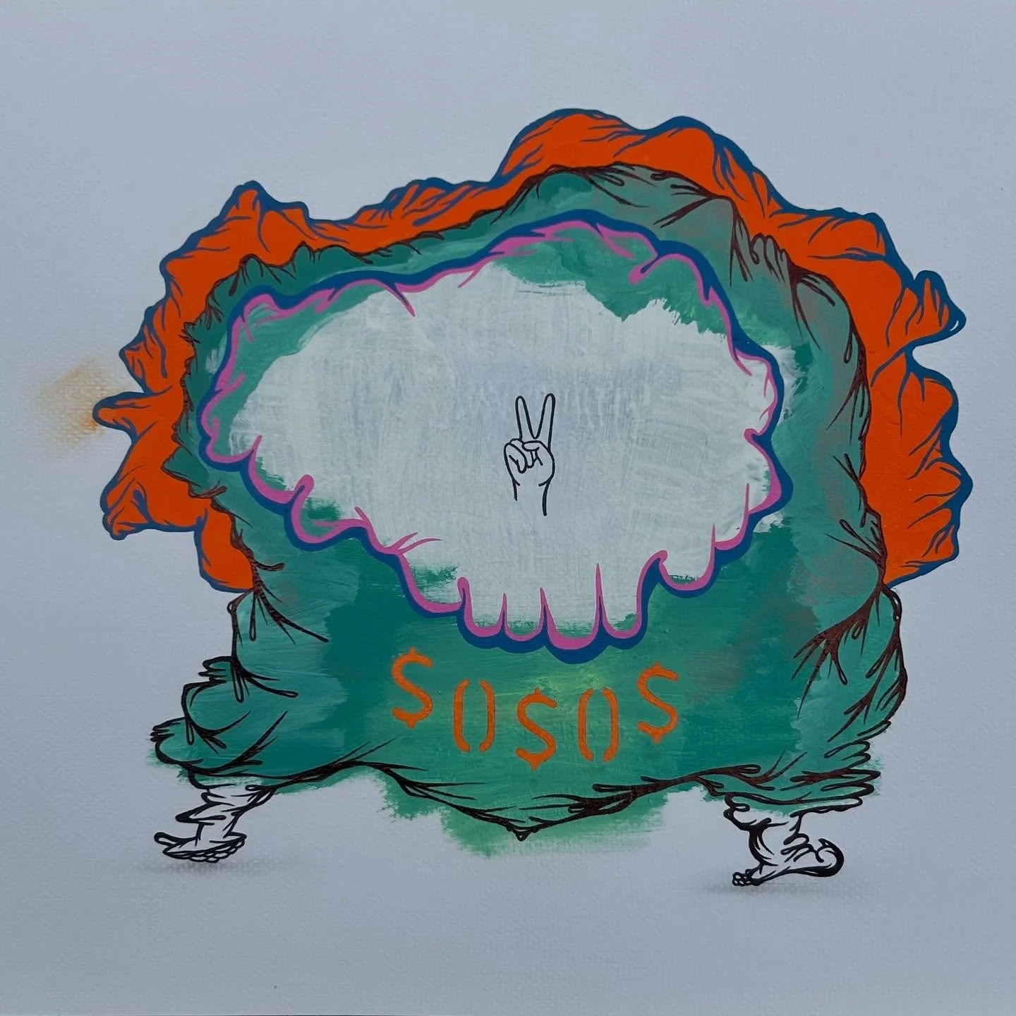 Available for purchase. &ldquo;He Says He Want Peace But We All Know He Wants a Bigger Piece of the Pie&rdquo; Acrylic, ink, graphite and collage on 11&rdquo; x 14&rdquo; 90lb Canson watercolor paper. #saicalumni #tracygjones