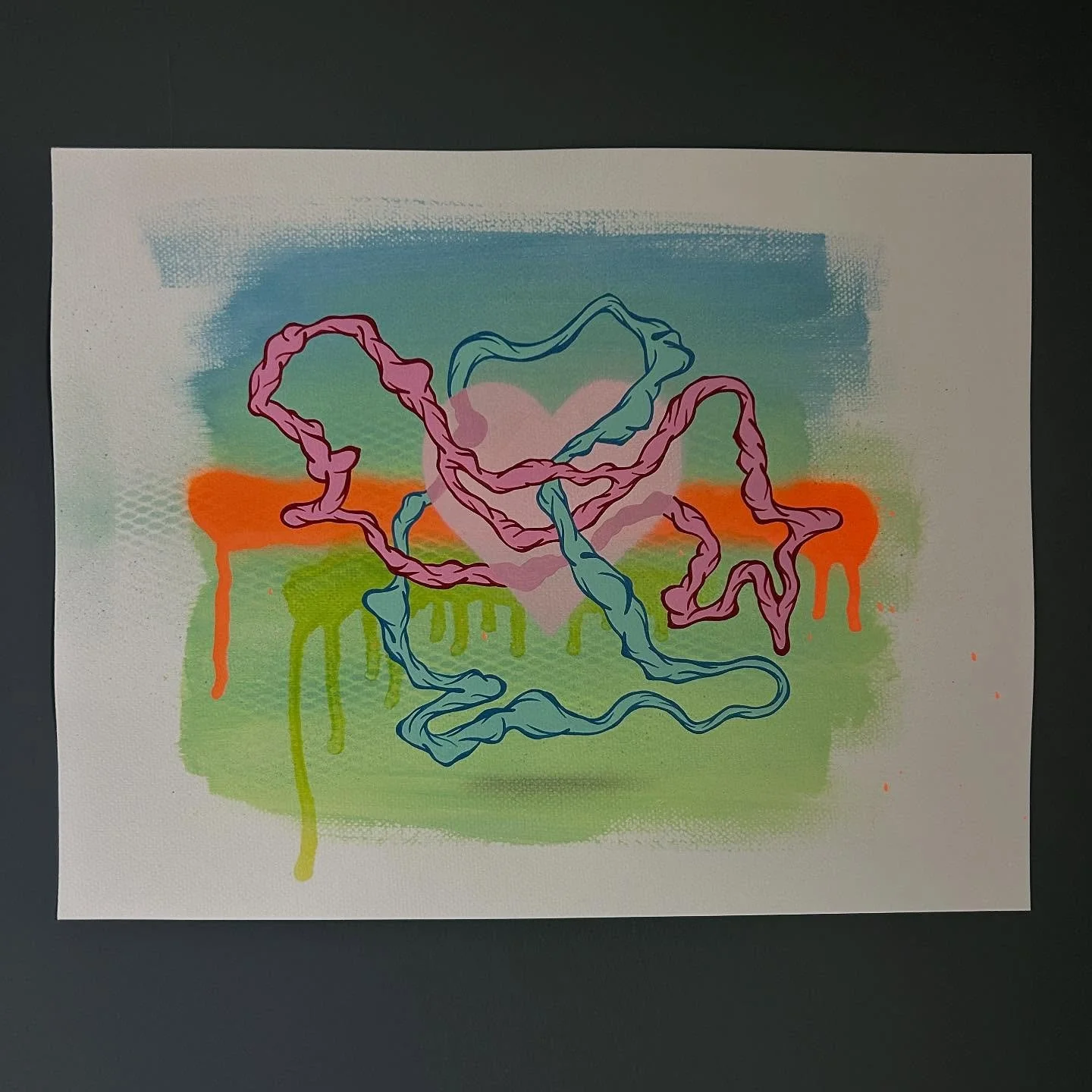 Number 28 of my &ldquo;100 HEARTS PROJECT&rdquo; just found a home with a collector in Downers Grove, Illinois! &ldquo;Love at the Intersection of Woodward &amp; Prairie Avenue Number 28&rdquo; Acrylic, graphite and spray paint on Canson 90lb waterco