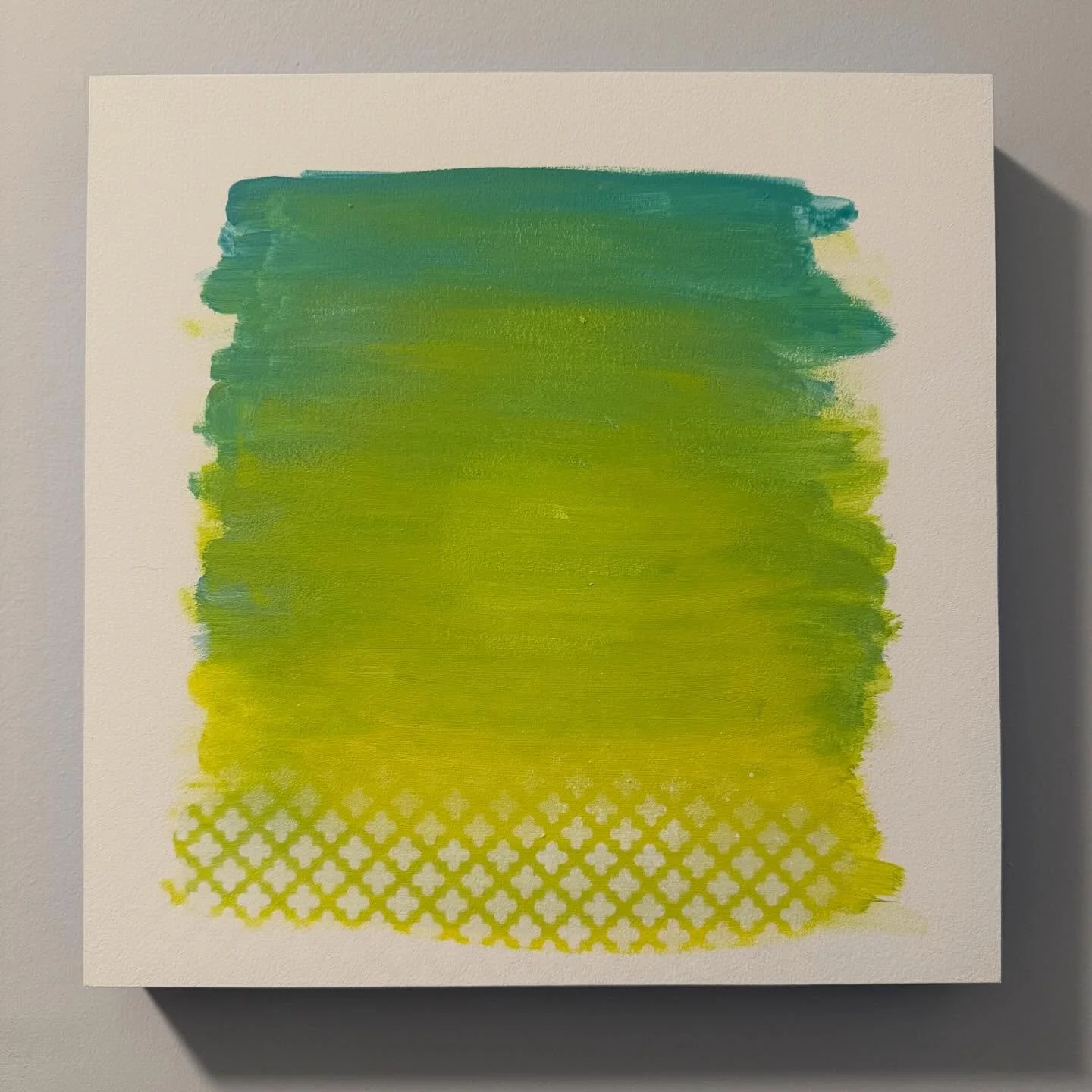 Latest commission in progress. Acrylic and spray paint on 14&rdquo; x 14&rdquo; cradled pine panel.