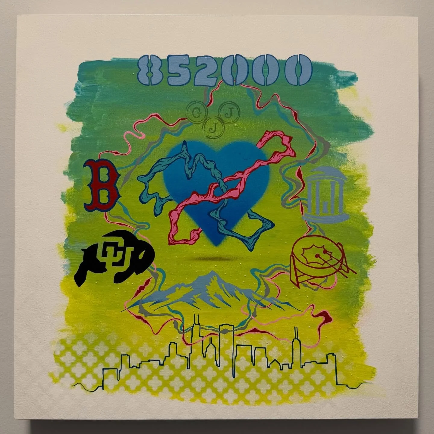 &ldquo;Love at the Intersection of Woodward &amp; Prairie Avenue Number 31&rdquo; {commission}
acrylic, phosphorescent acrylic, spray paint, graphite, ink and gloss varnish on 14&rdquo; x 14&rdquo; cradled pine panel