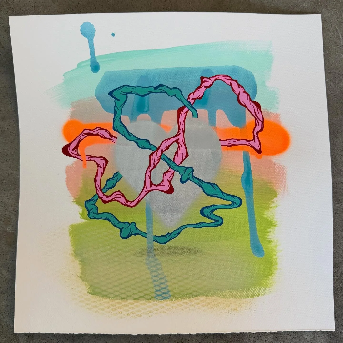 Available for purchase. &ldquo;Love at the Intersection of Woodward &amp; Prairie Avenue Number 32&rdquo; Acrylic, spray paint and graphite on 11&rdquo; x 11&rdquo; Canson 90lb watercolor paper. Add to your collection today!