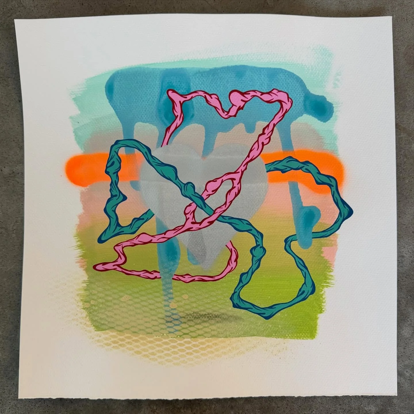 Available for purchase. &ldquo;Love at the Intersection of Woodward &amp; Prairie Avenue Number 34&rdquo; Acrylic, spray paint and graphite on 11&rdquo; x 11&rdquo; Canson 90lb watercolor paper. Add to your collection today!