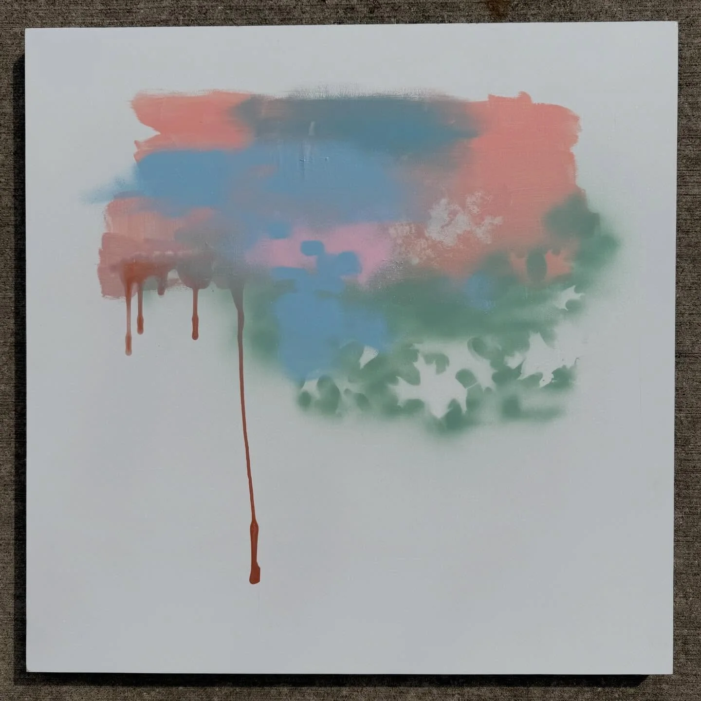 Progress of my latest commission on a 3 foot by 3 foot cradled pine panel. Acrylic and spray paint so far. Stay tuned for more!