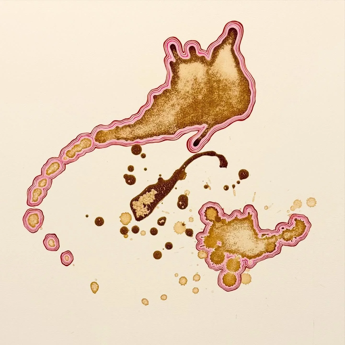 Latest work in progress. Acrylic and mushroom coffee on 24&rdquo; x 24&rdquo; cradled pine panel.