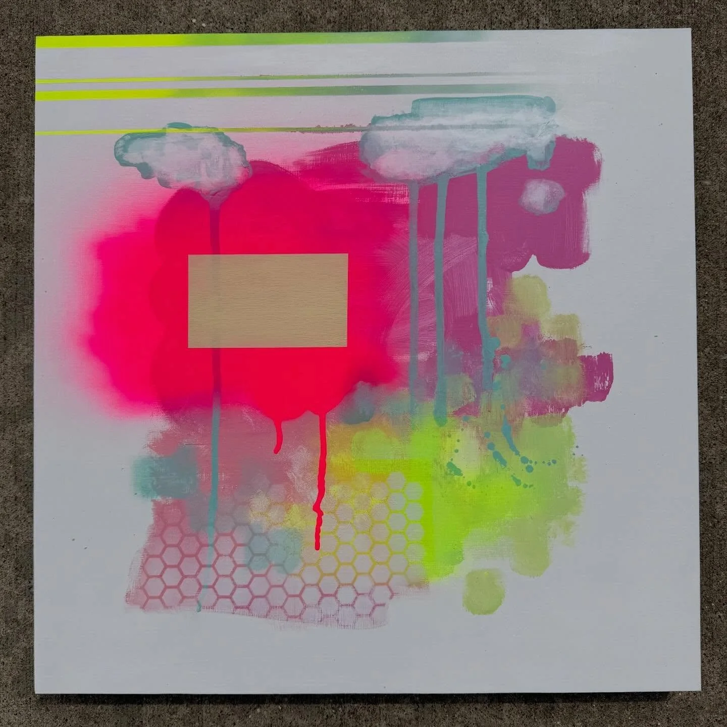 Commission in progress. Spray paint and acrylic on 20&rdquo; x 20&rdquo; cradled pine panel. #beastieboys #tracygjones #saicalumni