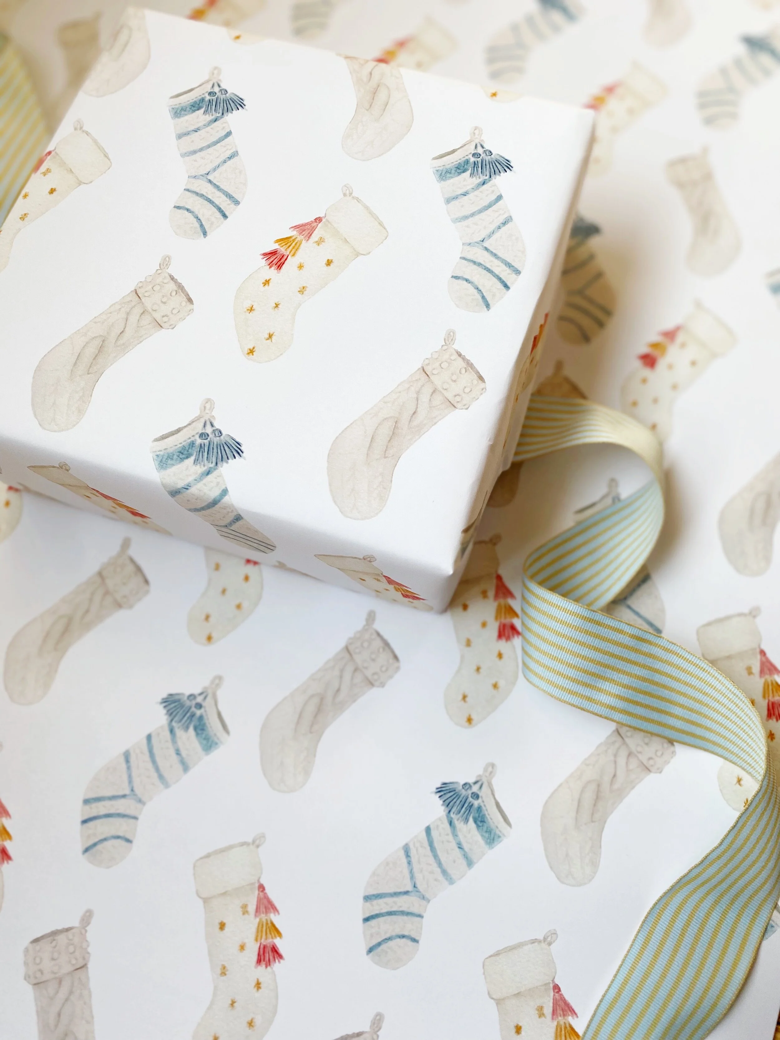 Holiday Stocking Gift Wrap, Rebecca Green Design, Christmas Wrapping Paper, Holiday Gift Wrap