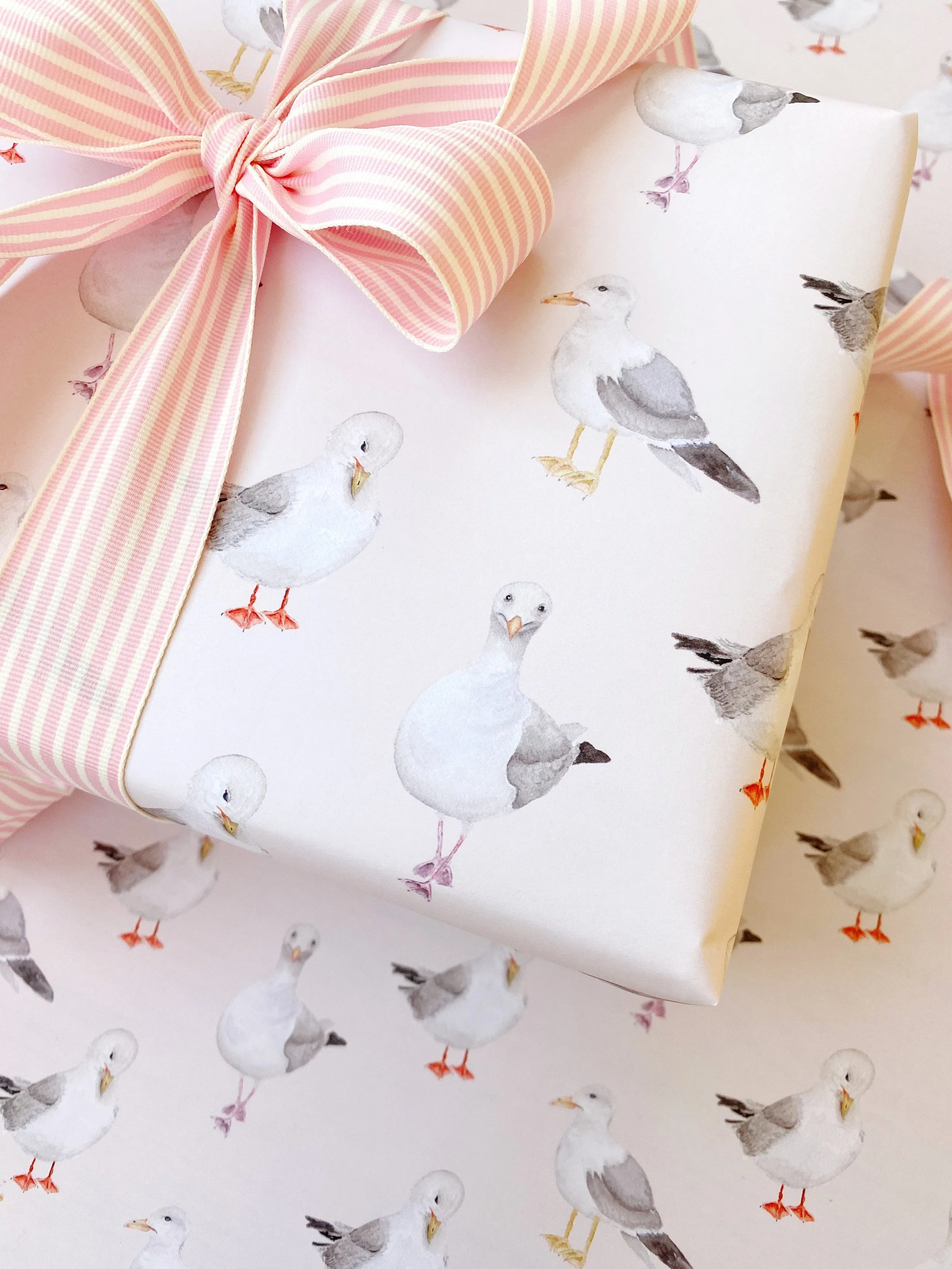 Watercolor Seagull Gift Wrap, Rebecca Green Design, Gift Wrap, Wrapping Paper