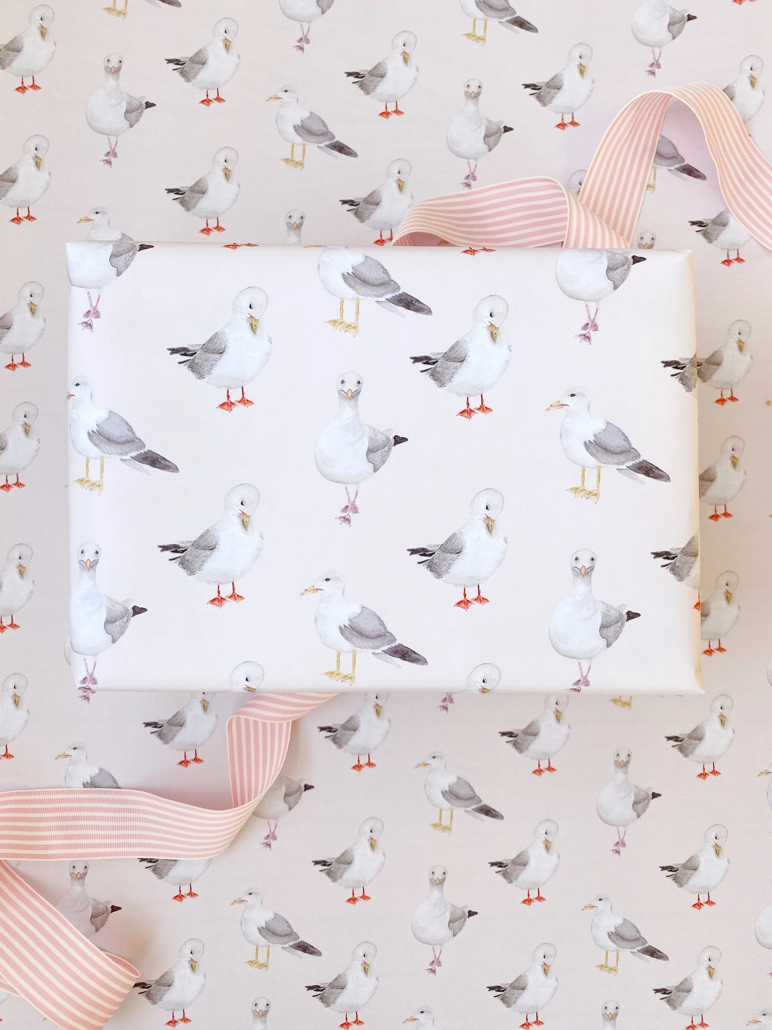 Watercolor Seagull Gift Wrap, Rebecca Green Design, Gift Wrap, Wrapping Paper