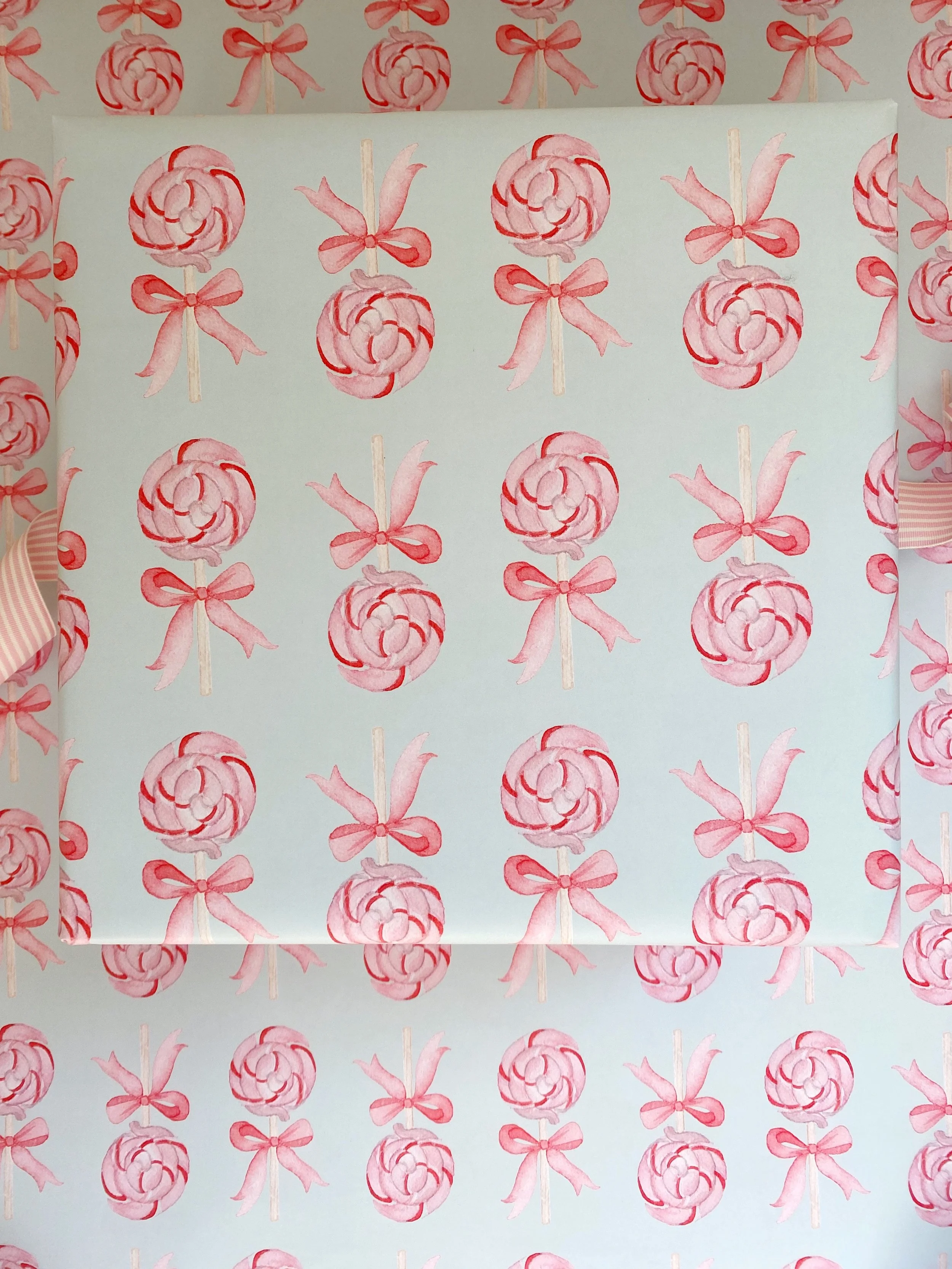 Valentine Lollipop Gift Wrap, Rebecca Green Design, Watercolor Candy, Candy Art
