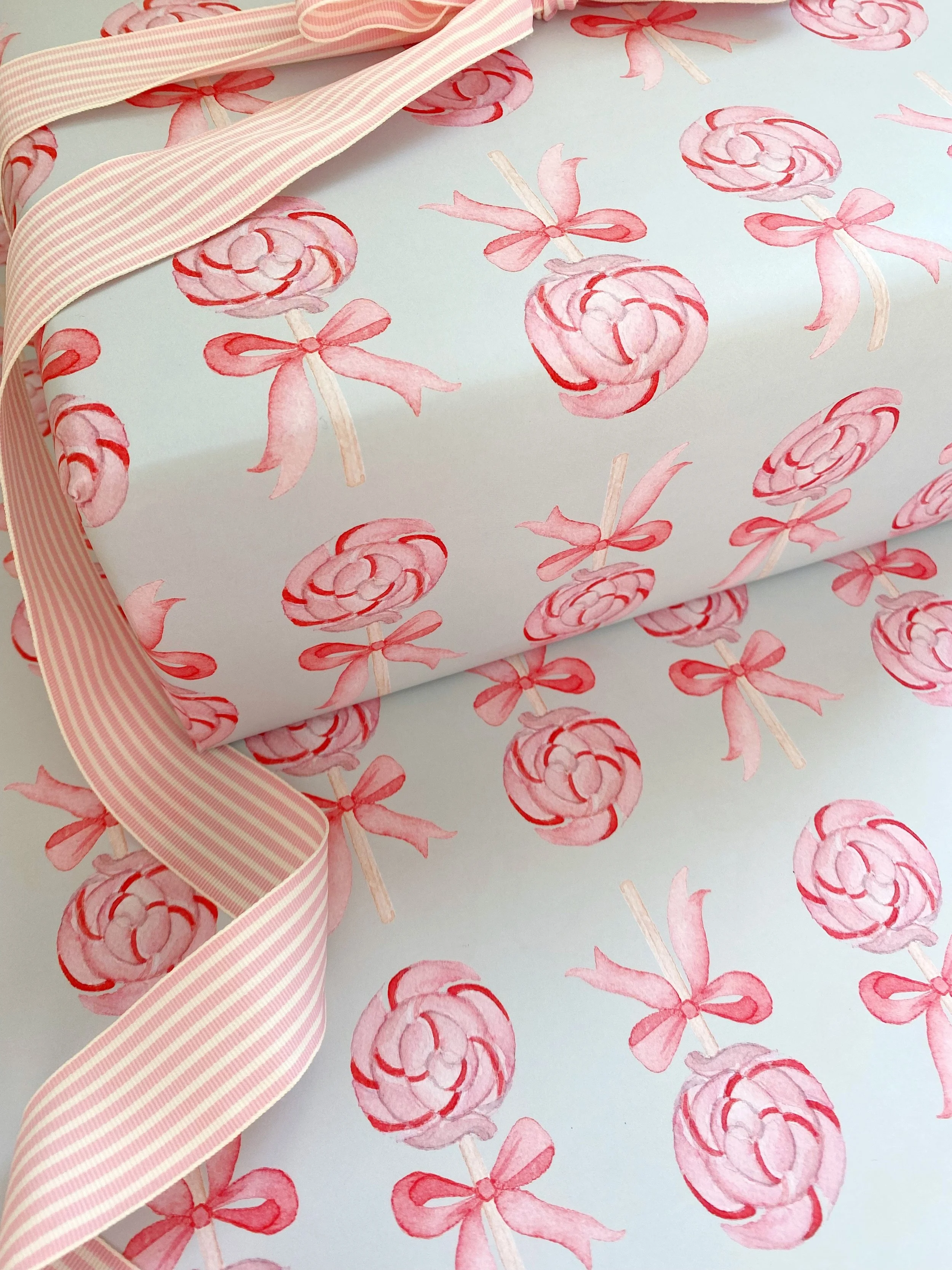Valentine Lollipop Gift Wrap, Rebecca Green Design, Watercolor Candy, Candy Art