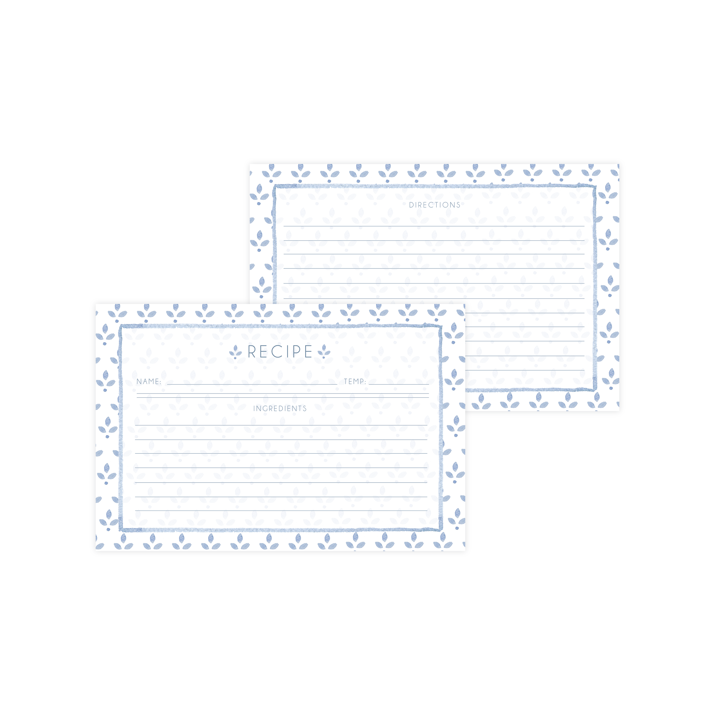 Blue Block Print Recipe Cards, rebecca green design