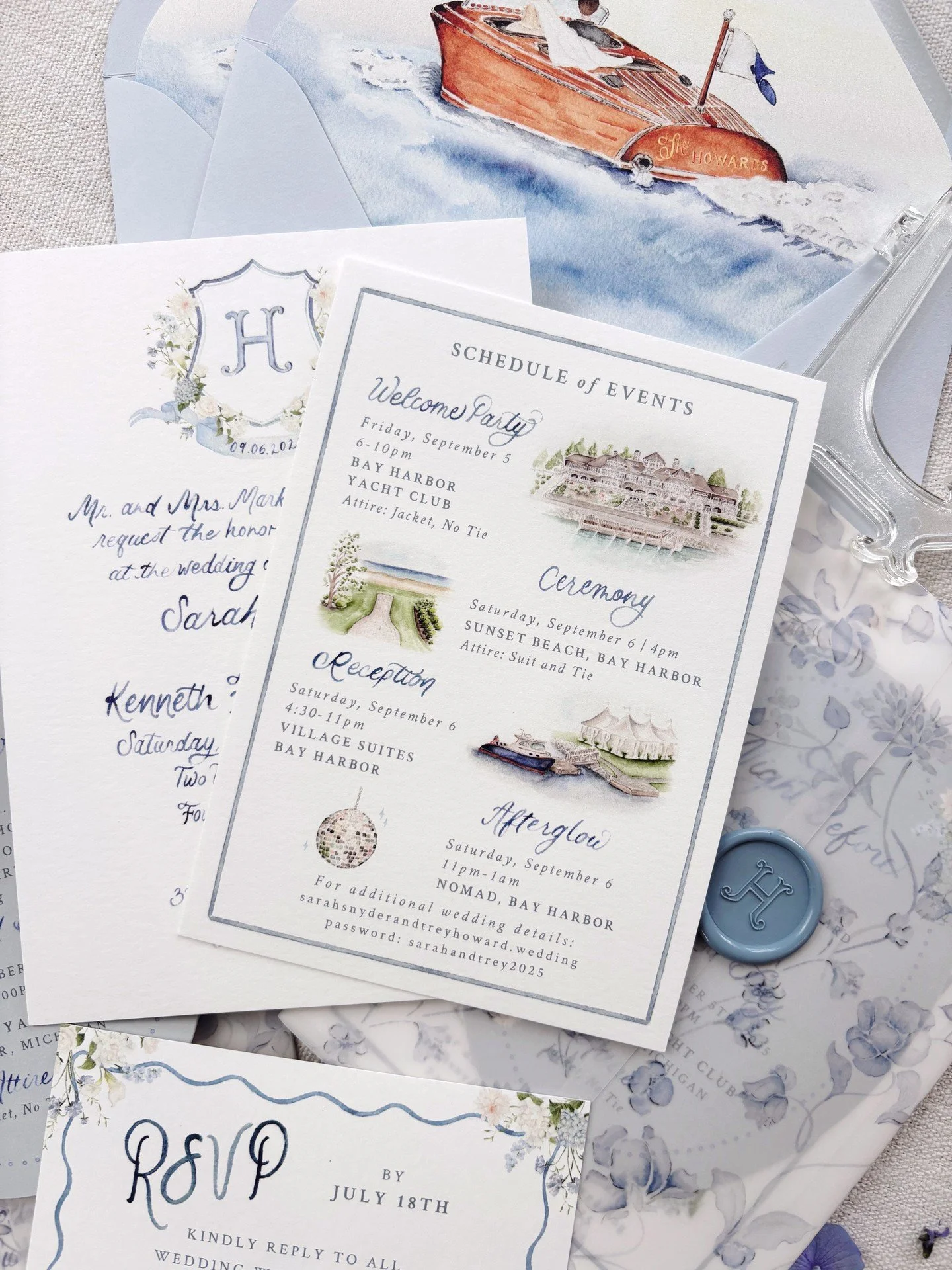 A schedule of events card that packs a punch 🎨✨ Every moment of the big day, painted into a keepsake your guests will want to hold onto.

#watercolorweddinginvitations #customweddinginvitations #weddingstationery #scheduleofevents #handpaintedinvita
