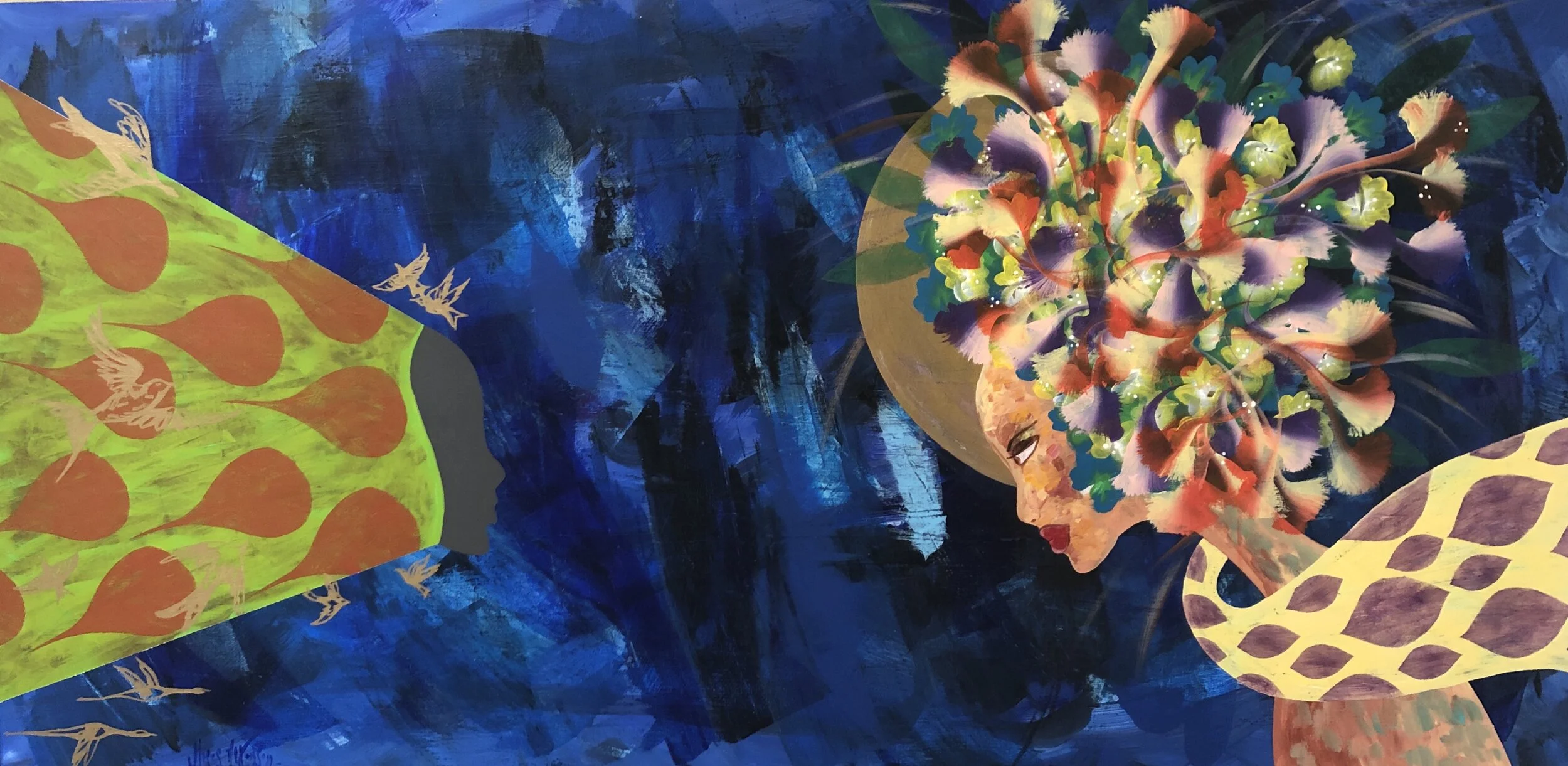 The Encounter - Series Virgins of Flowers - Acrylic on canvas