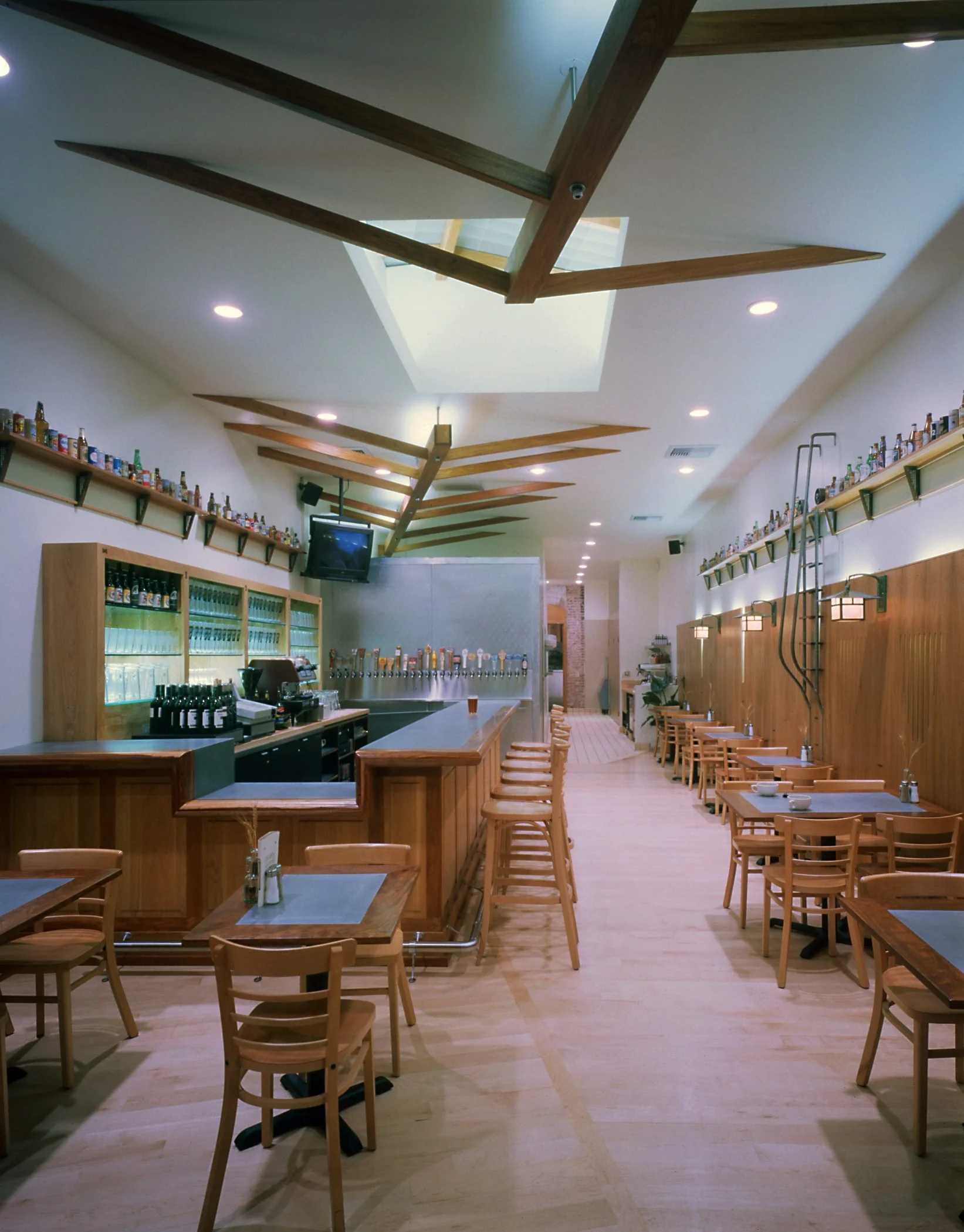 Library Alehouse, Interior, Santa Monica, Ca. Narra, Cherry, Panga Panga, Chechen, White Oak and Maple