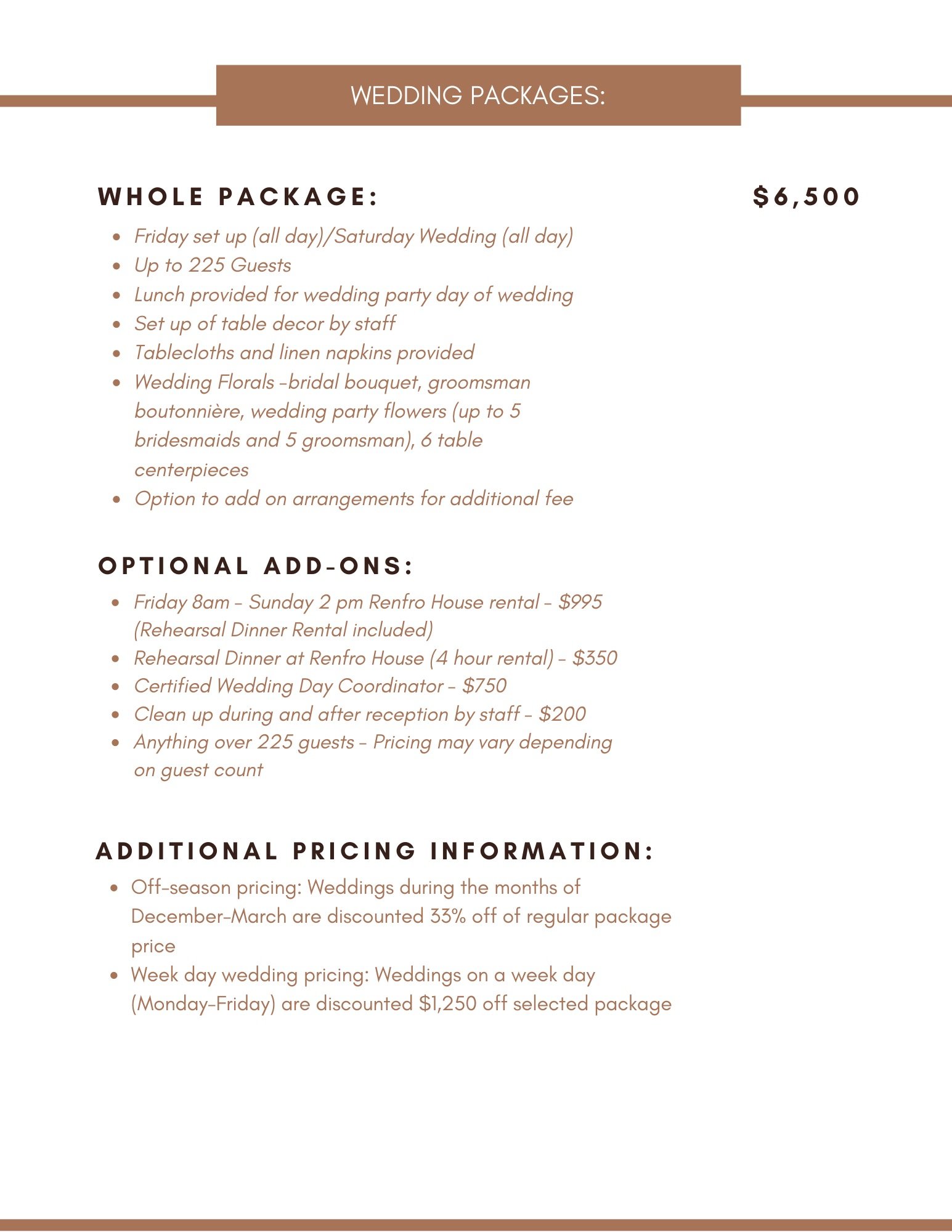 Wedding Venue Packages — The Farmstead at Shawnee Springs