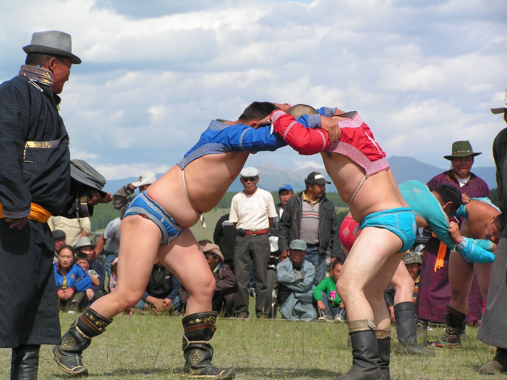 Mongolian Wrestlers at a Local Naadam