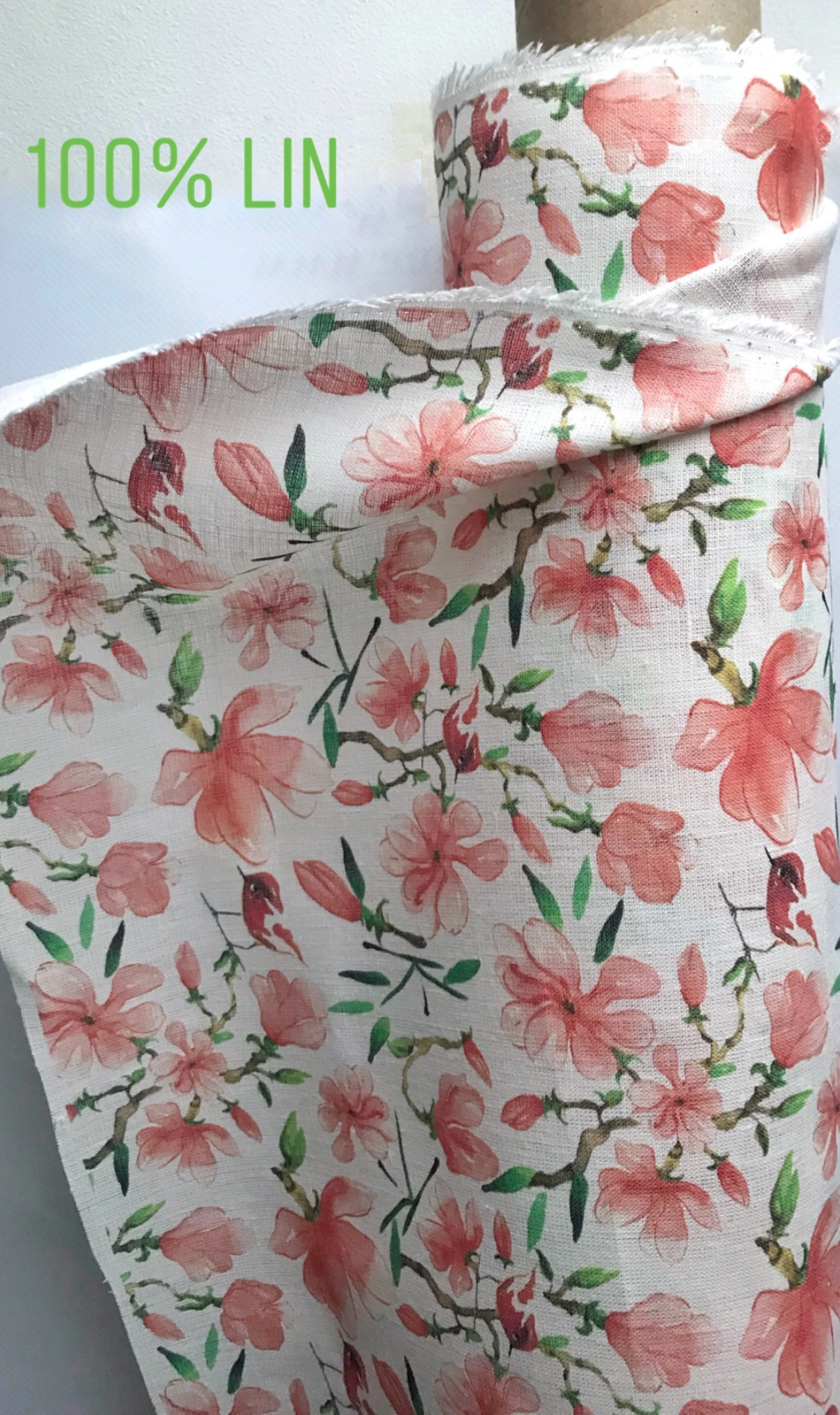 Magnolia Songbirds på 100% lin red.jpg