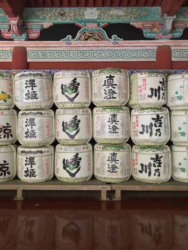 Sake barrels within the shrine complex