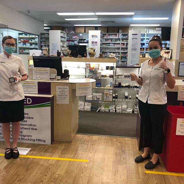 Keep safe everyone and call ahead to have scripts ready or use our Medadvisor app. We are also increasing our deliveries to help our elderly and less mobile patients. Our Pharmacy students Laura and Bella measuring the 1.5m suggested for social dista