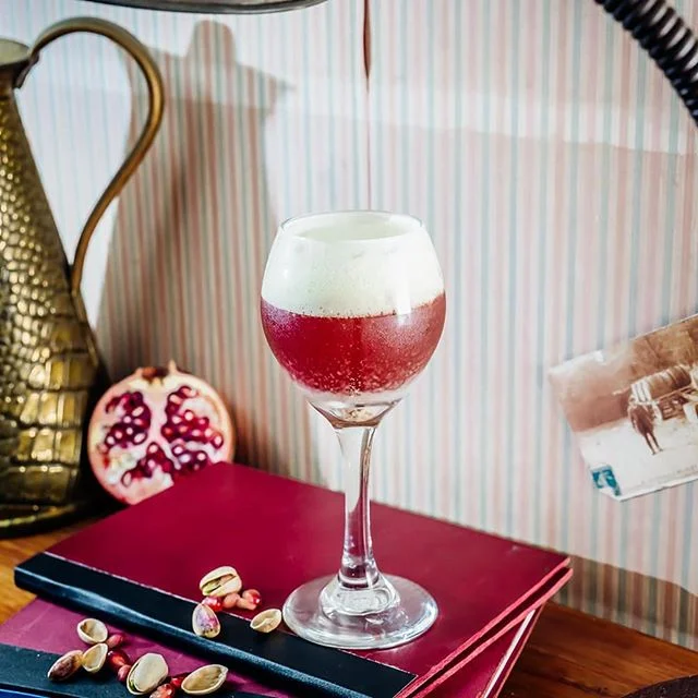 SOMNA: Glendalough Rose Gin - Merlet Soeurs Cerises – pomegranate- pistachio foam